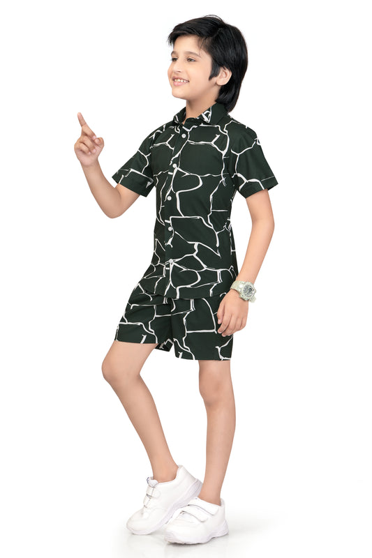 Tropical-White-Floral-Printed-Boys Co-Ord-Set