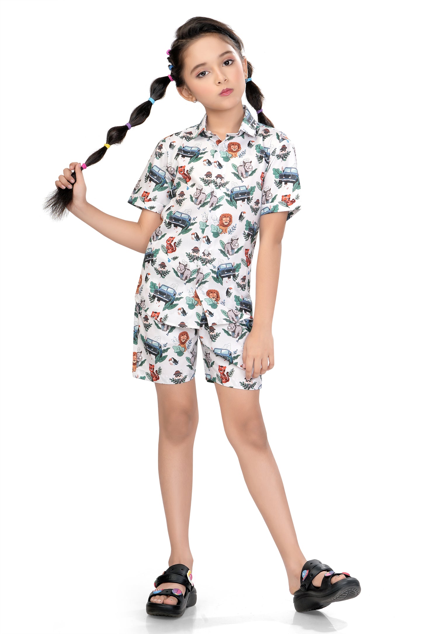 Zoo Animal Printed Cotton Co Ord Set for Girls - G 347