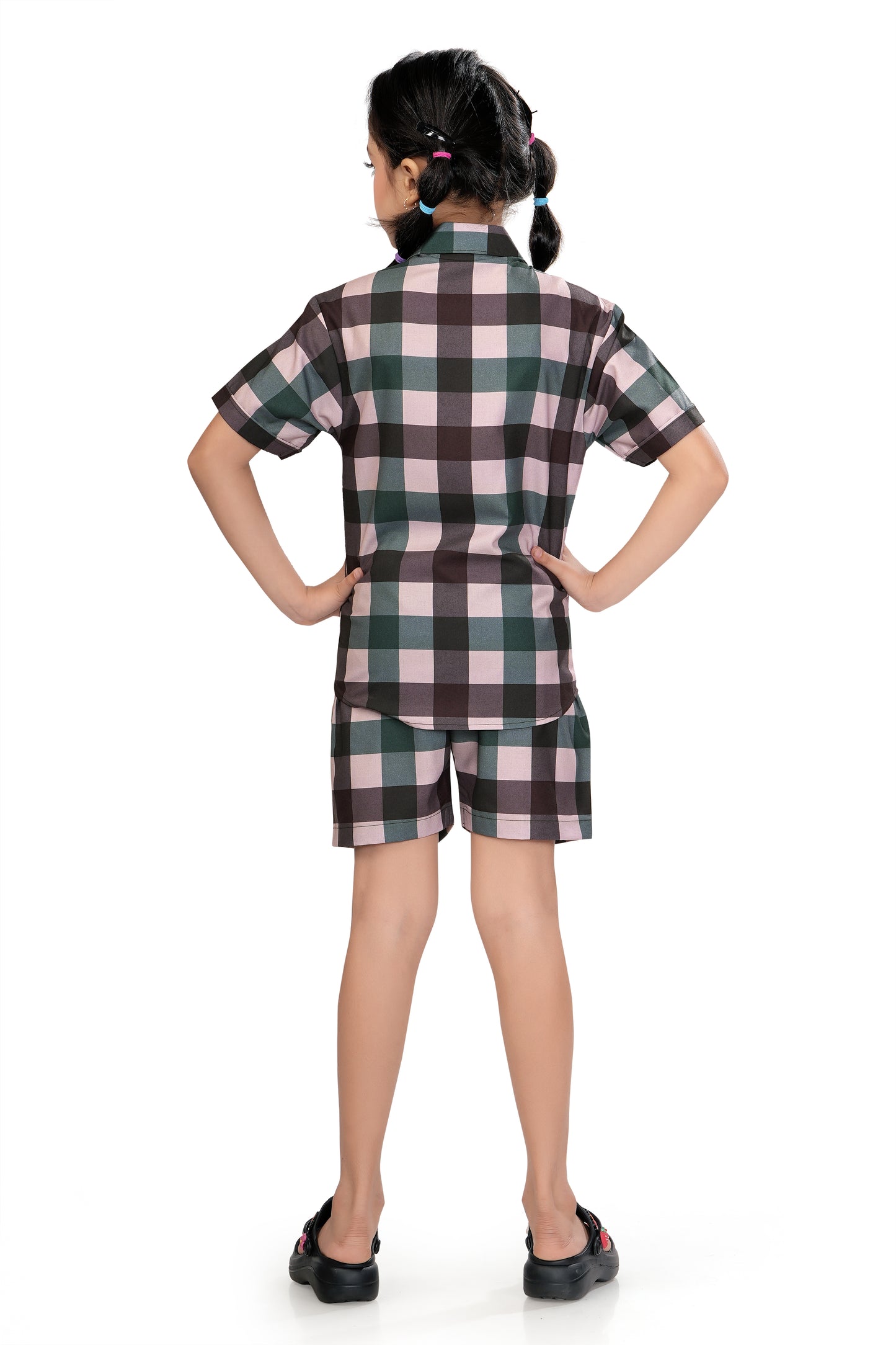Large Checks Printed Girls Cotton Co Ord Set - G 351