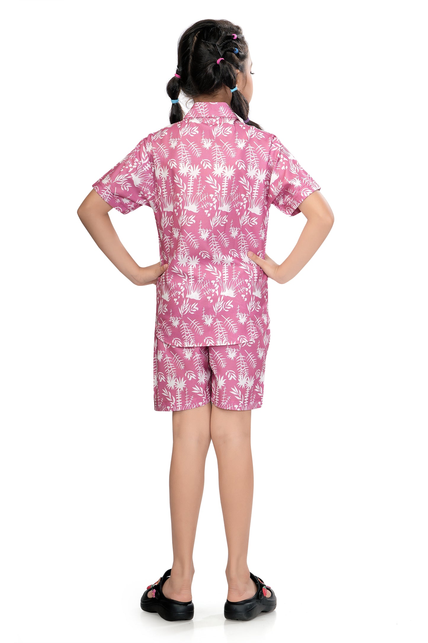 Tropical Palm Leaf Printed Cotton Co Ord Set for Girl - G 350