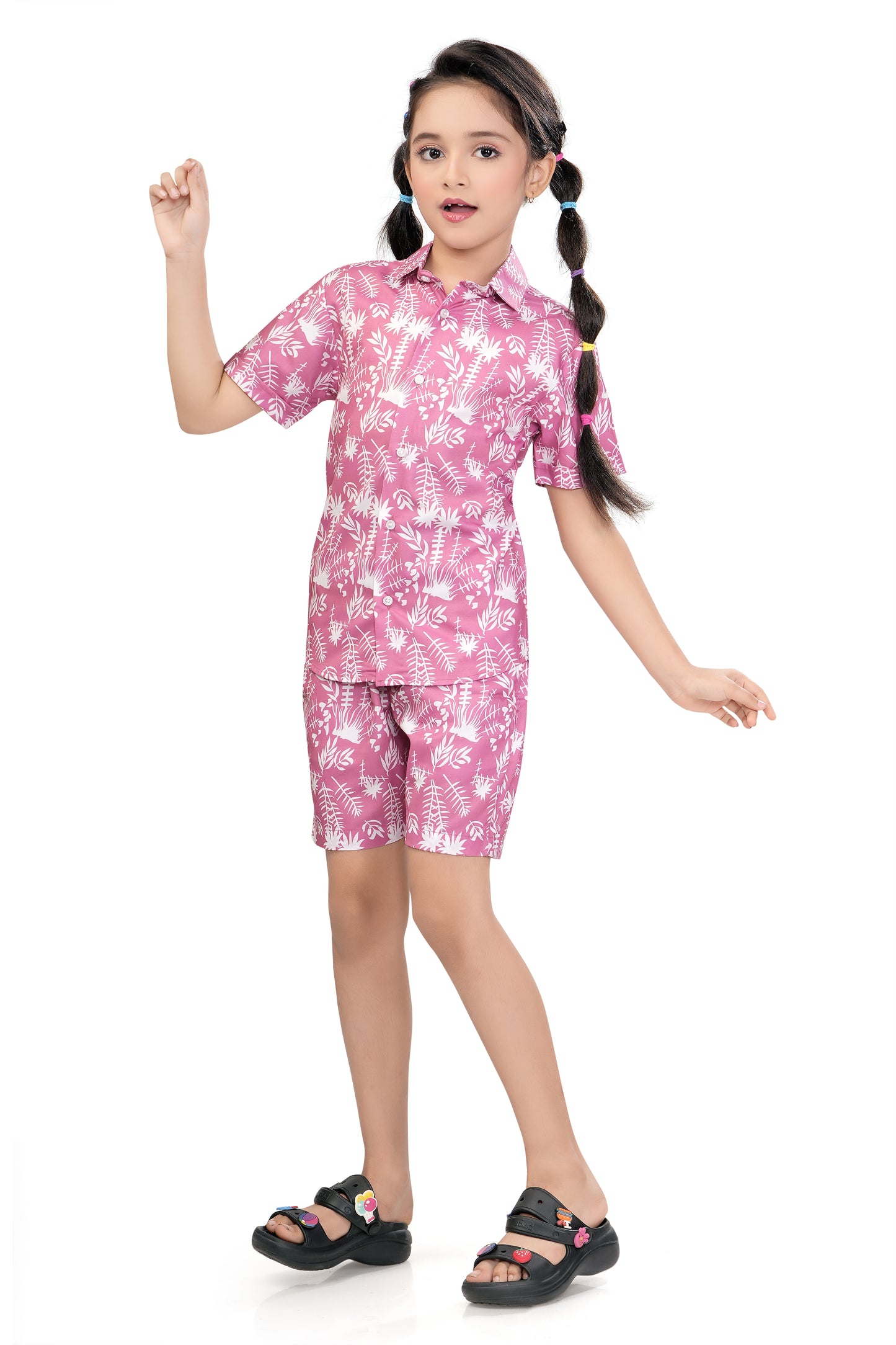 Tropical Palm Leaf Printed Cotton Co Ord Set for Girl - G 350