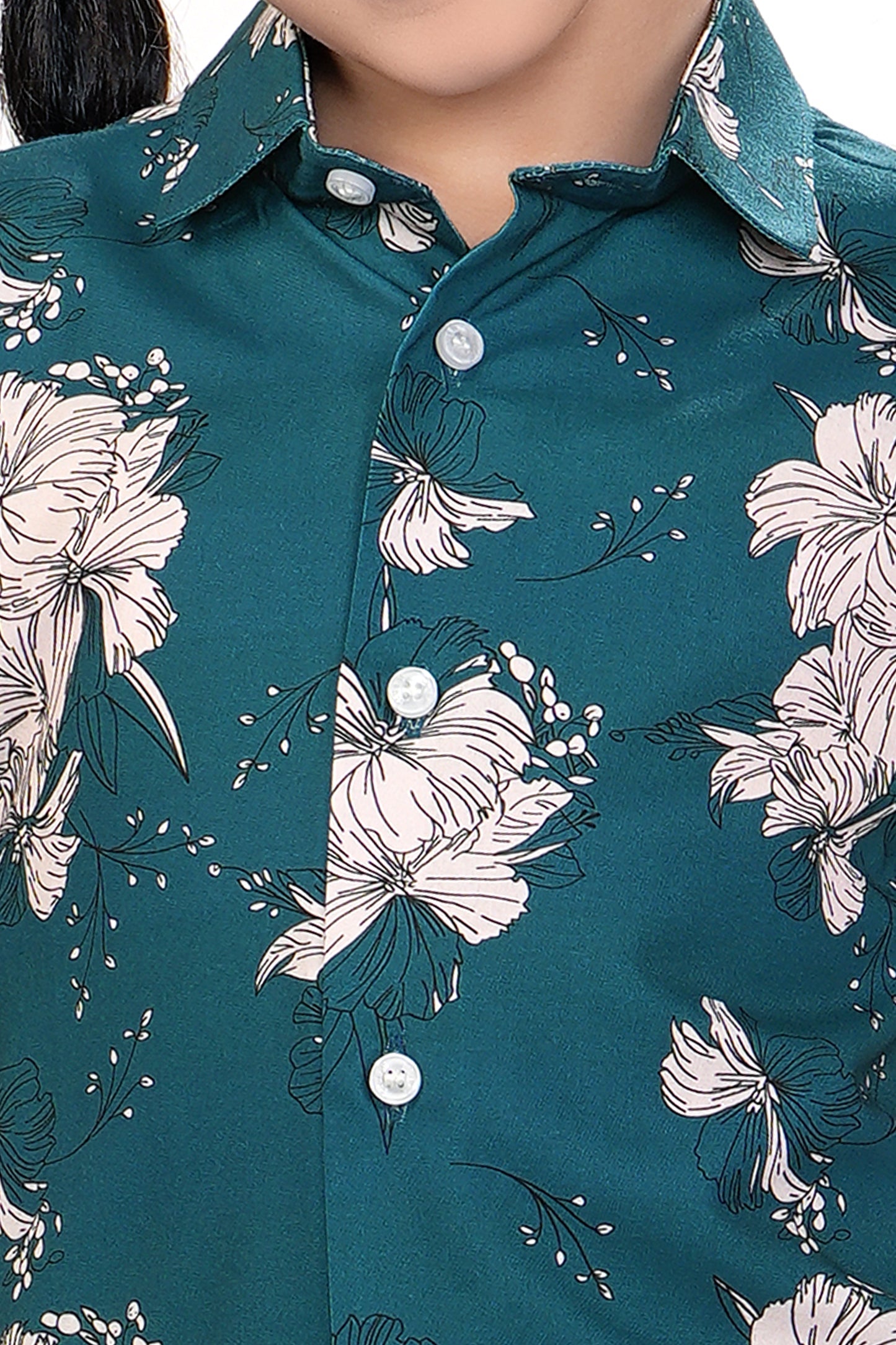 Tropical White Floral Printed Girls Cotton Co Ord Set - G 362