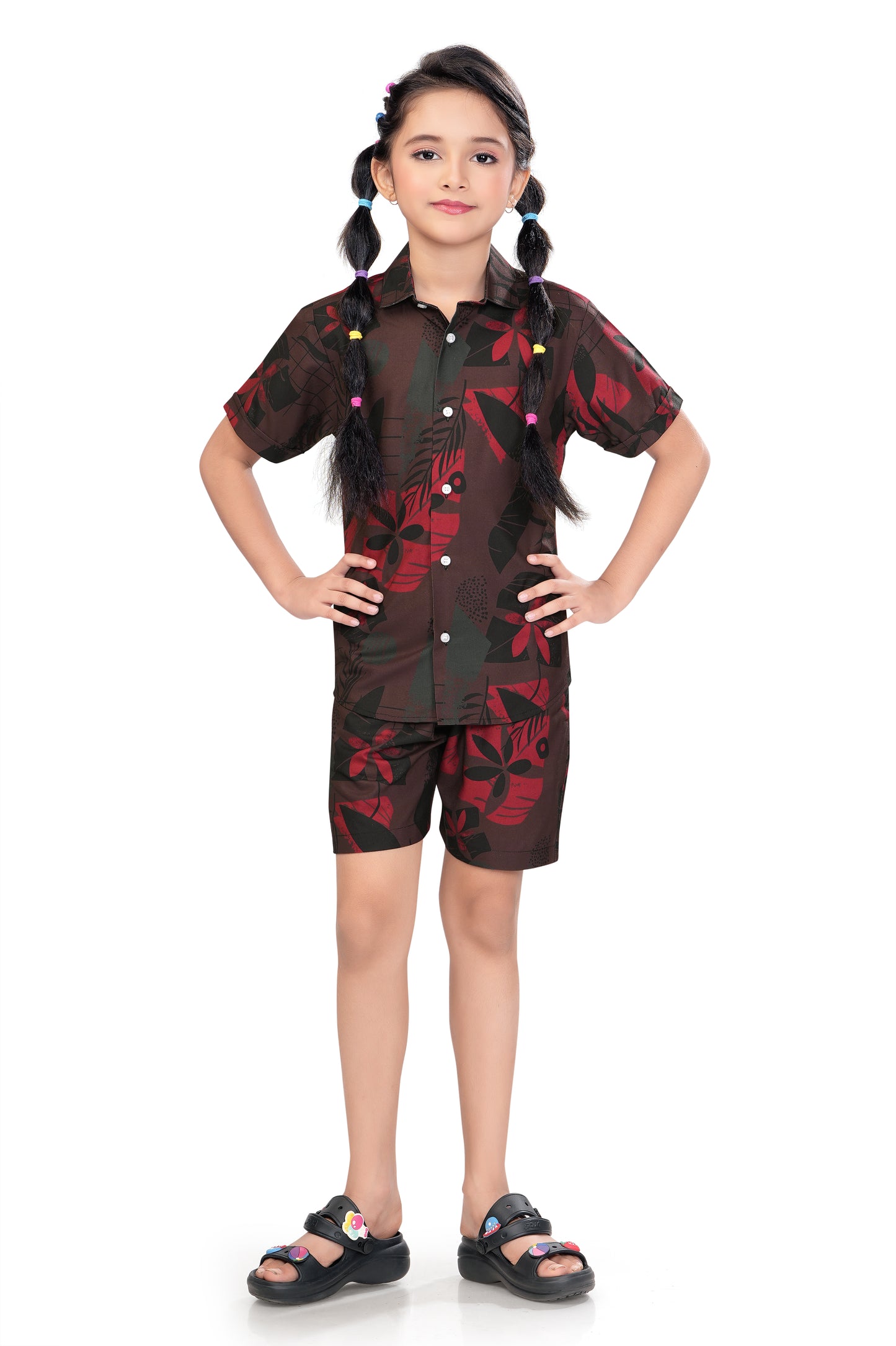 Floral and Leaf Printed Girls Cotton Co Ord Set