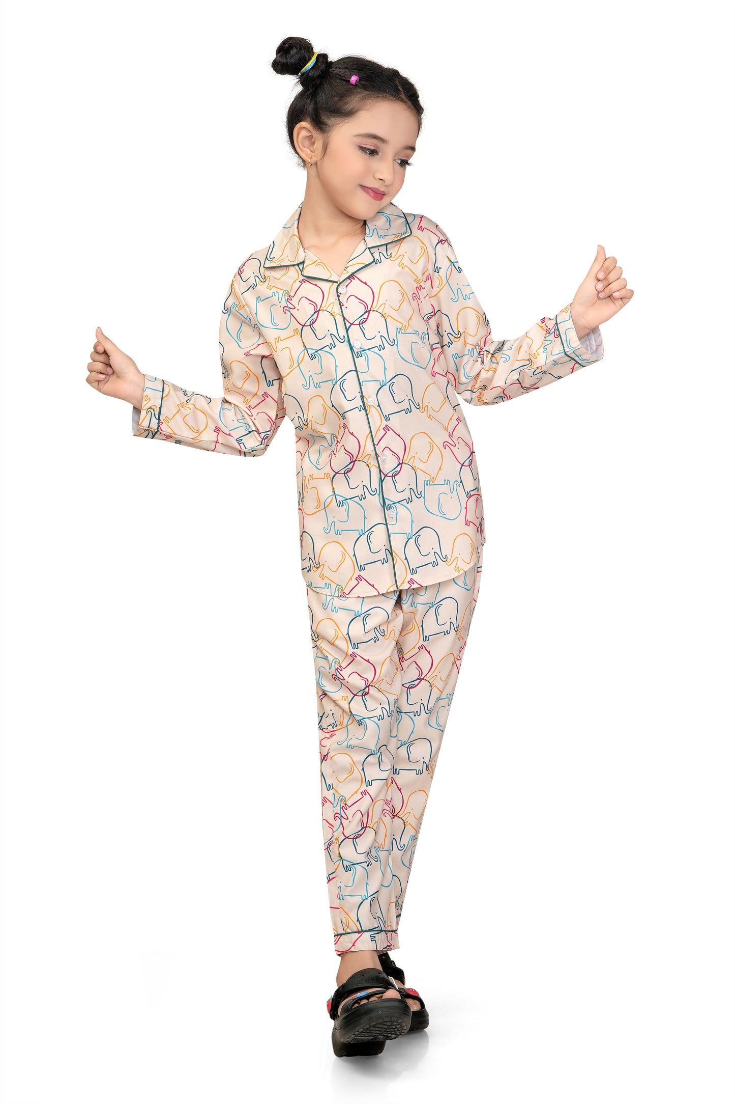 Elephant-Print-Cotton-Girl-Nightsuit-Set