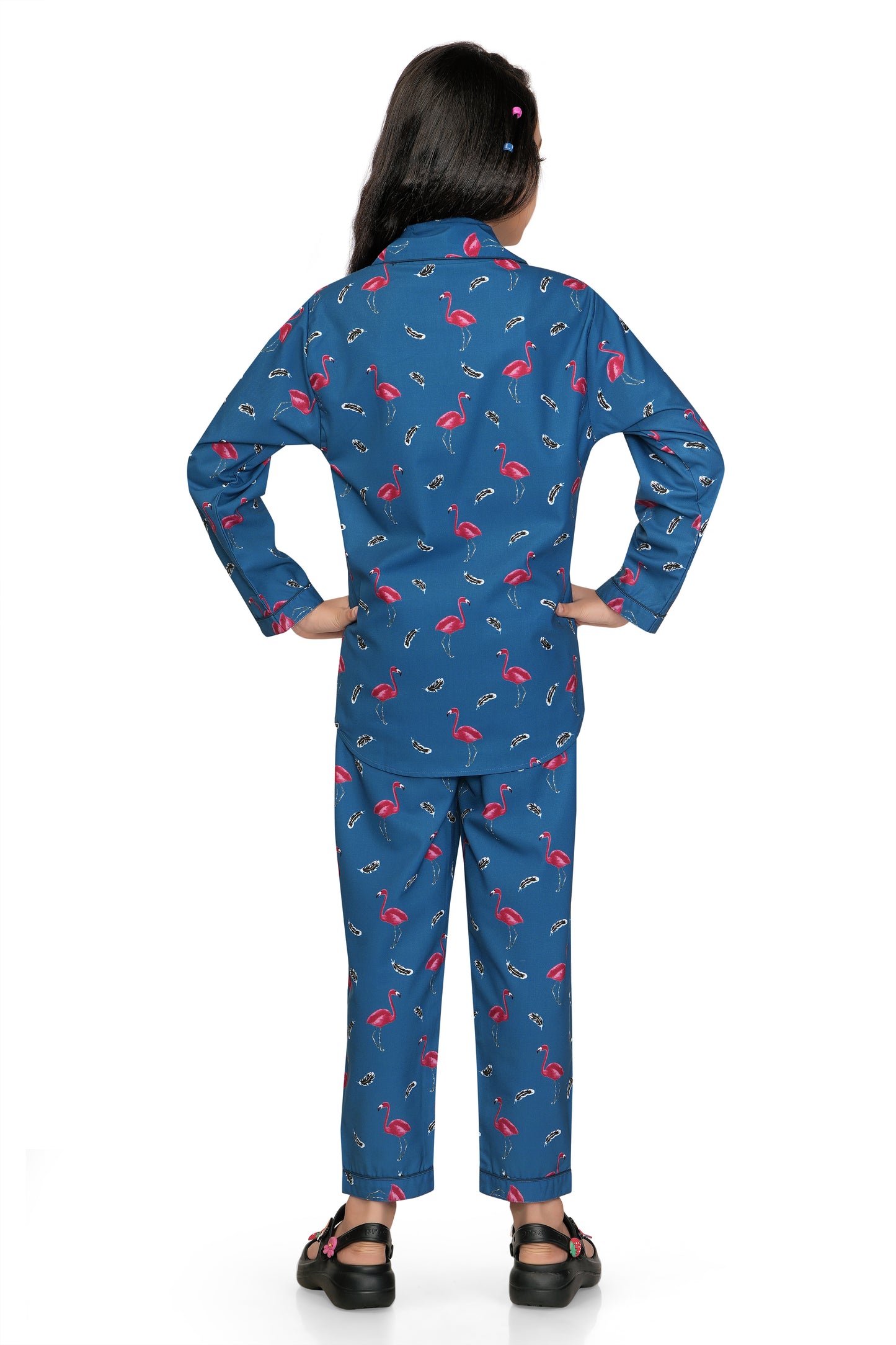 Flamingo-Print-Cotton-Girl-Night-suit-set-Backview