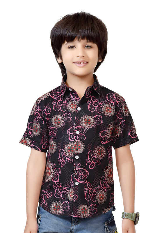 Floral Printed Pure Cotton Half Shirt For Boys – Front