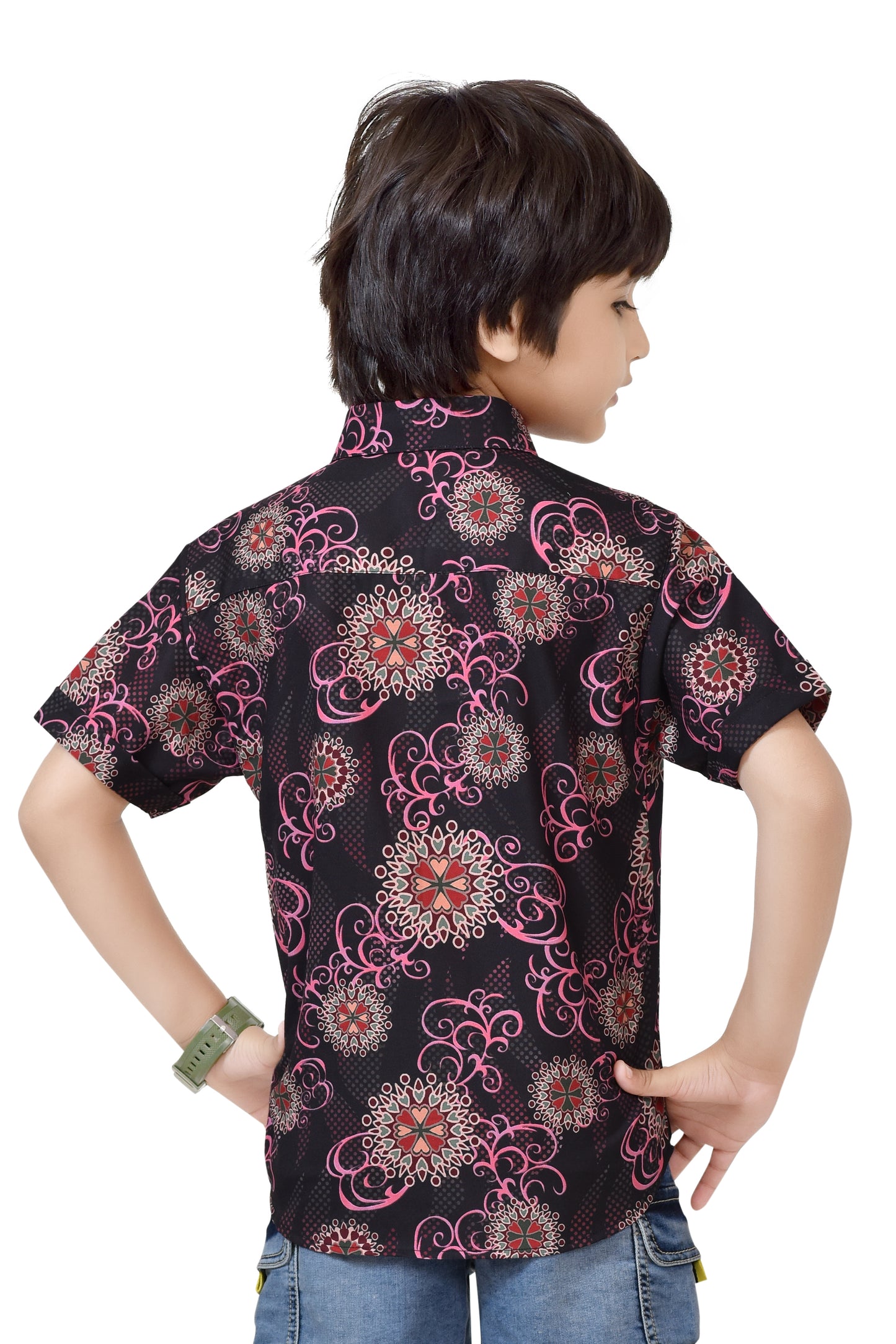 Floral Printed Pure Cotton Half Shirt For Boys – Back