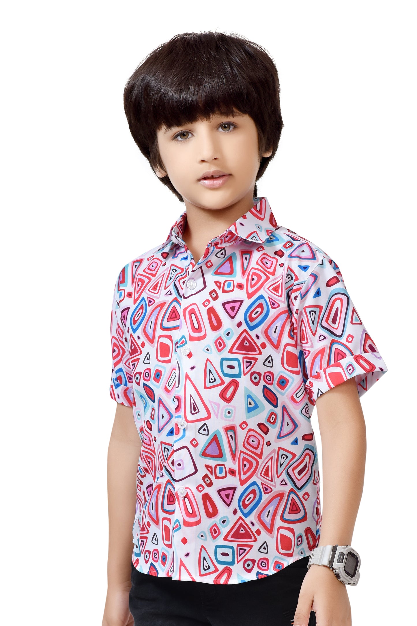 Geometric Printed Half Shirt For Boys – Front