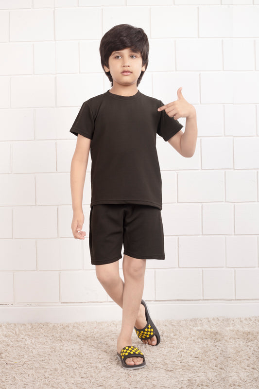 Green_color_Pure_Cotton_Waffle_shorts_set - Front