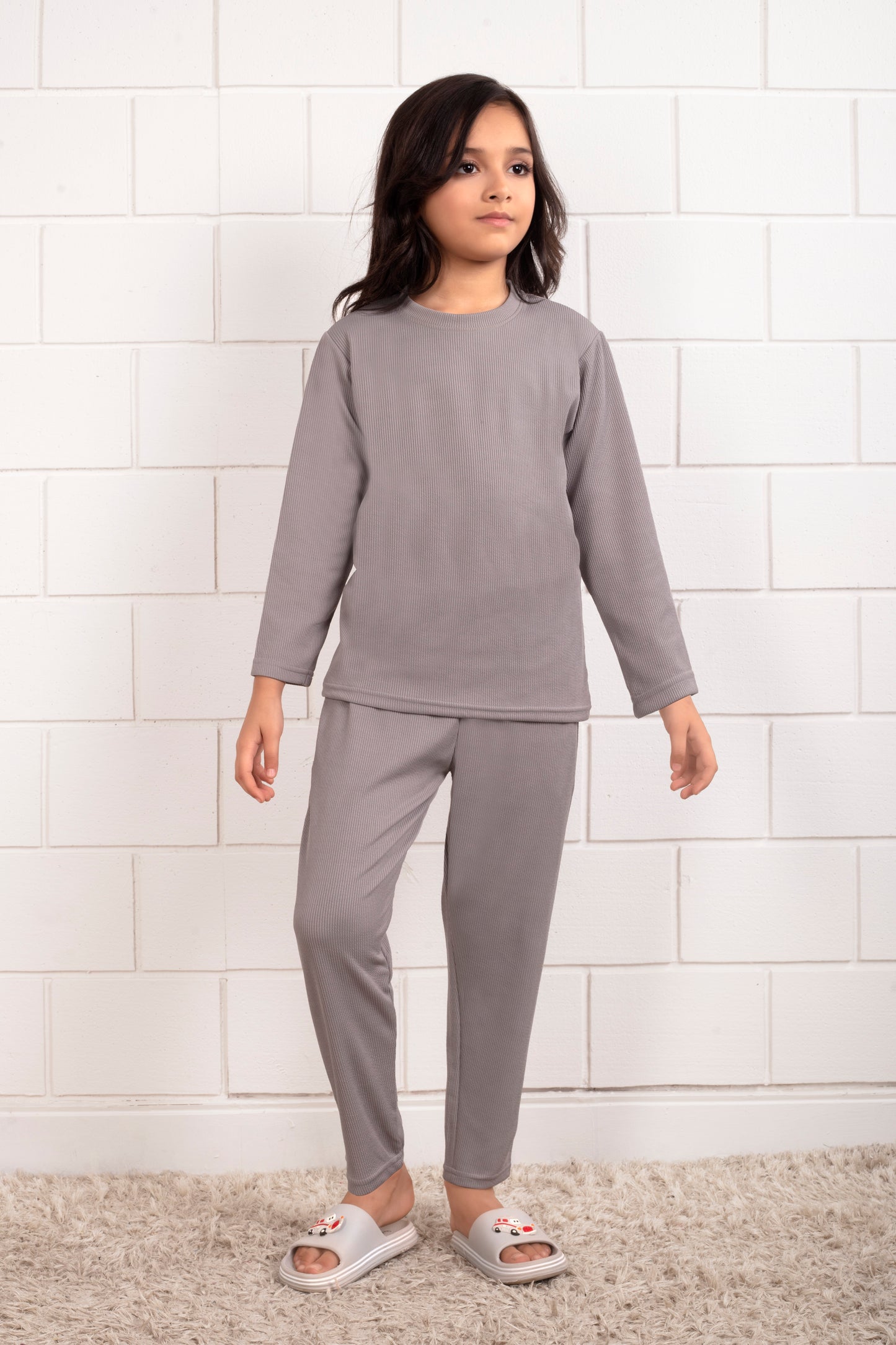 Grey_color_Mario_rib_cute_Girl_pajama_sets