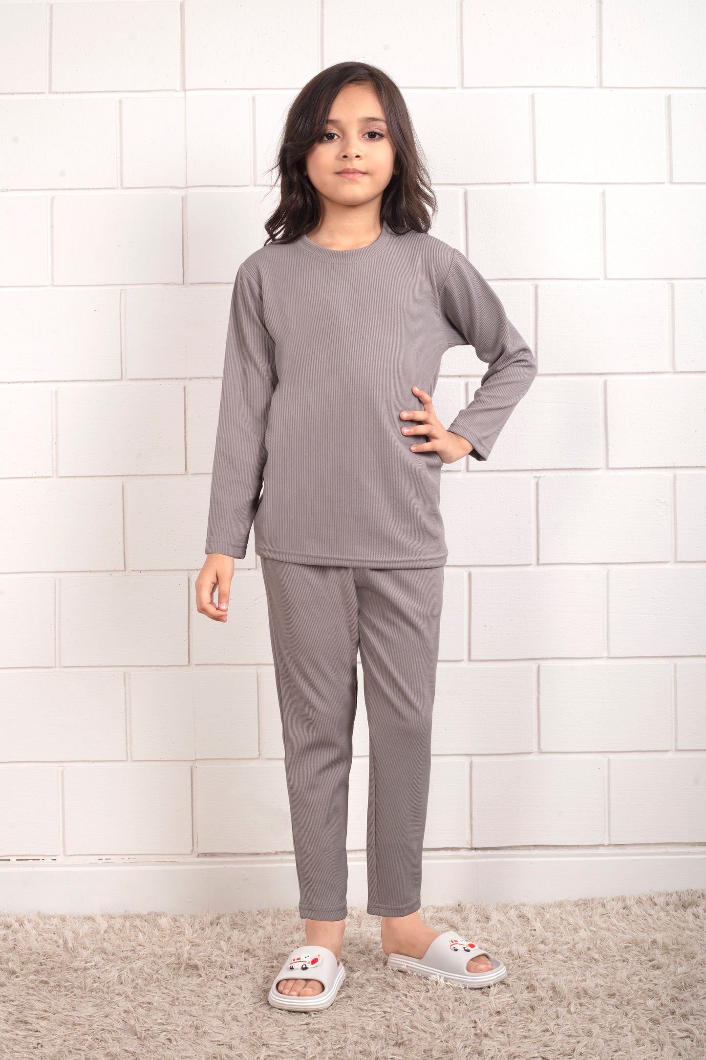 Grey_color_Mario_rib_cute_Girl_pajama_sets - stylish