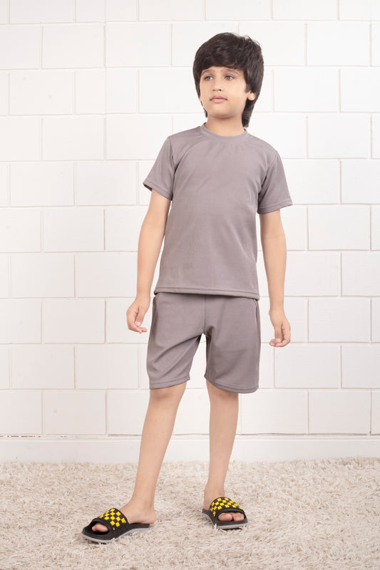 Grey_color_Mario_rib_cute_night_suit_shorts_set-Front