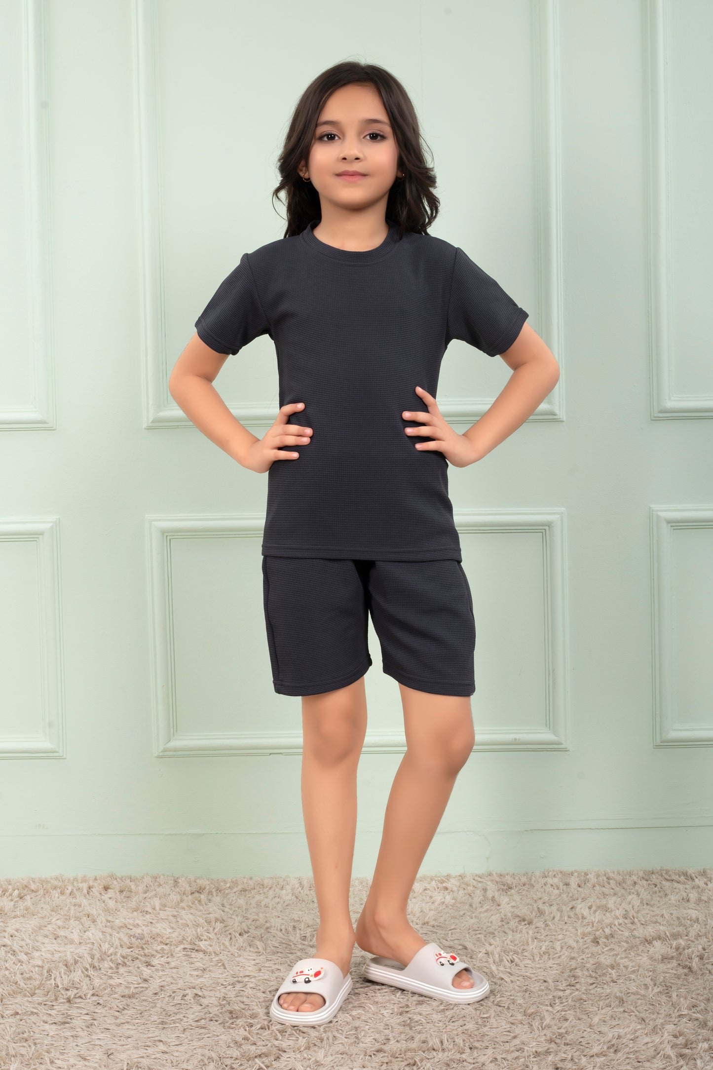 Grey_color_cotton_cute_Girls_night_suit_shorts_set