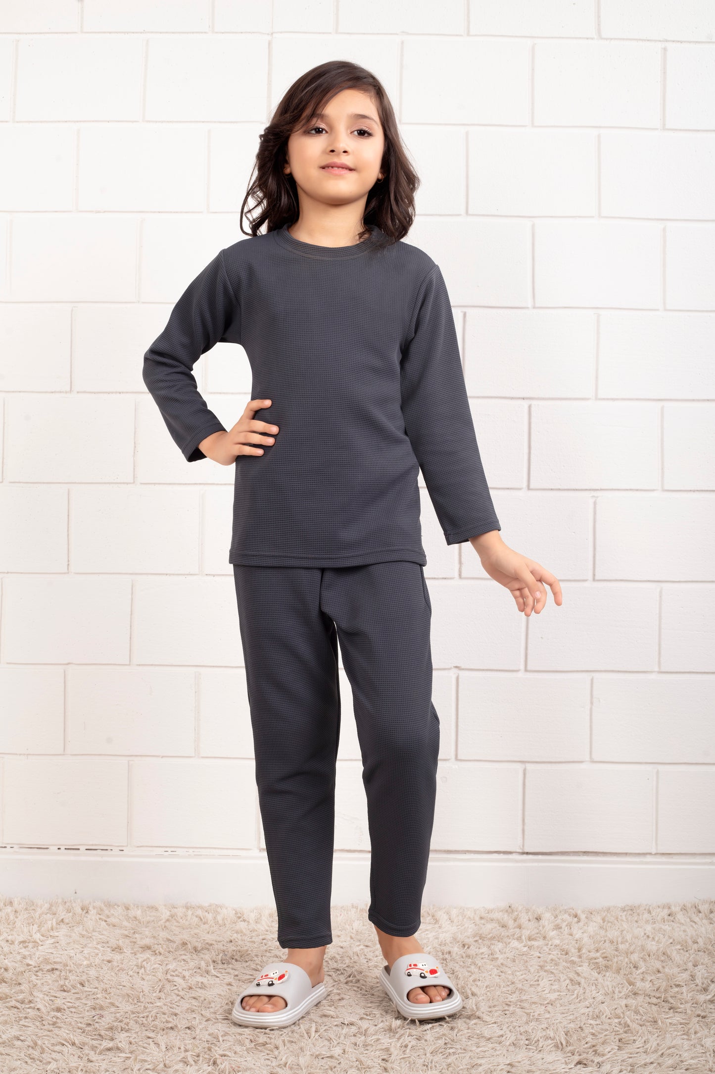 Grey_color_cotton_waffle_cute_pajama_sets_for_Girl- PayjamaSet