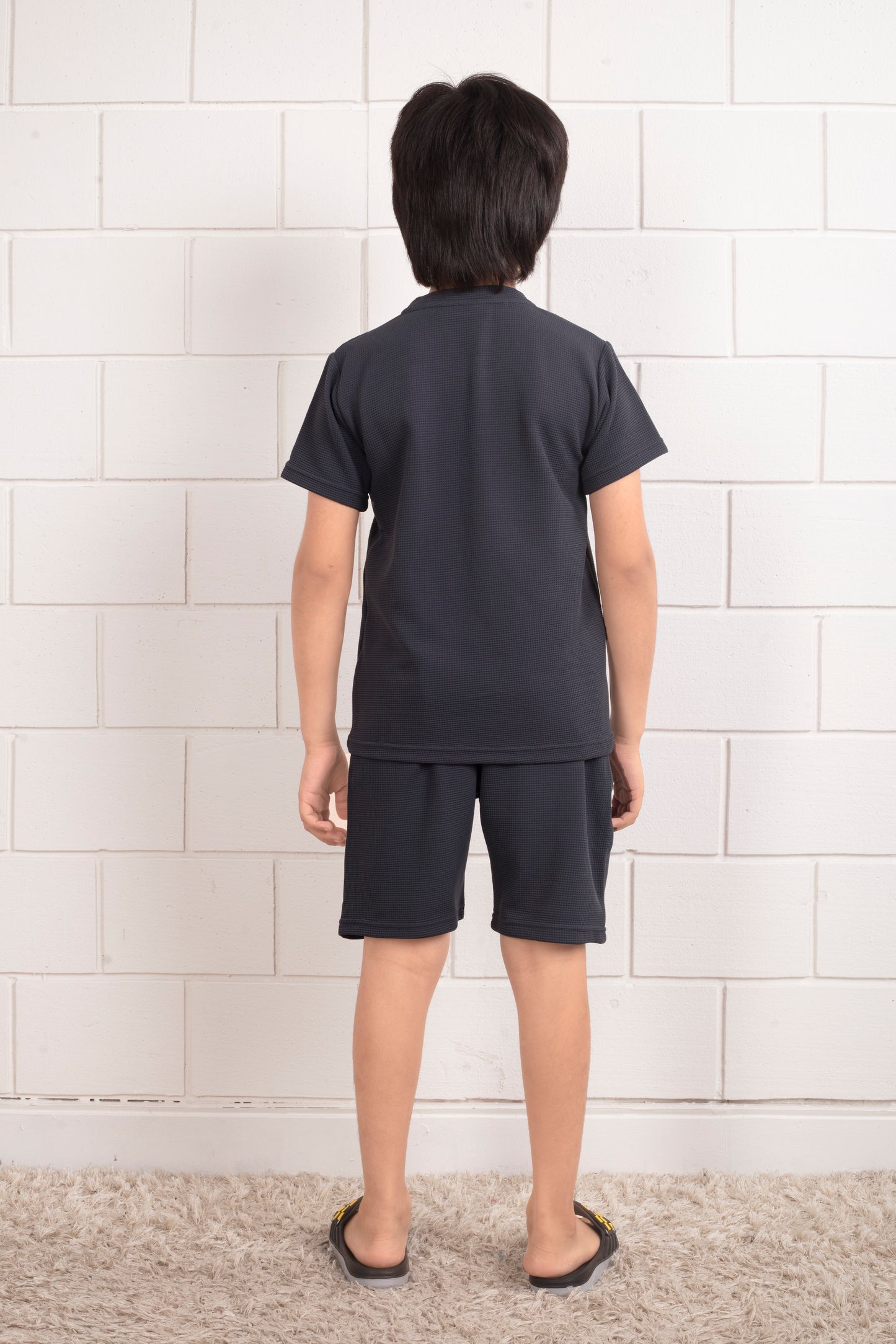 Grey_color_cotton_waffle_cute_shorts_set - BackView