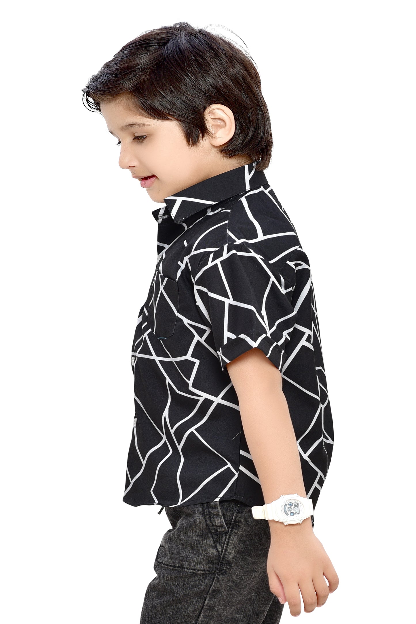Half Black and Half White Abstract Printed Half Sleeve Shirt – Stylish
