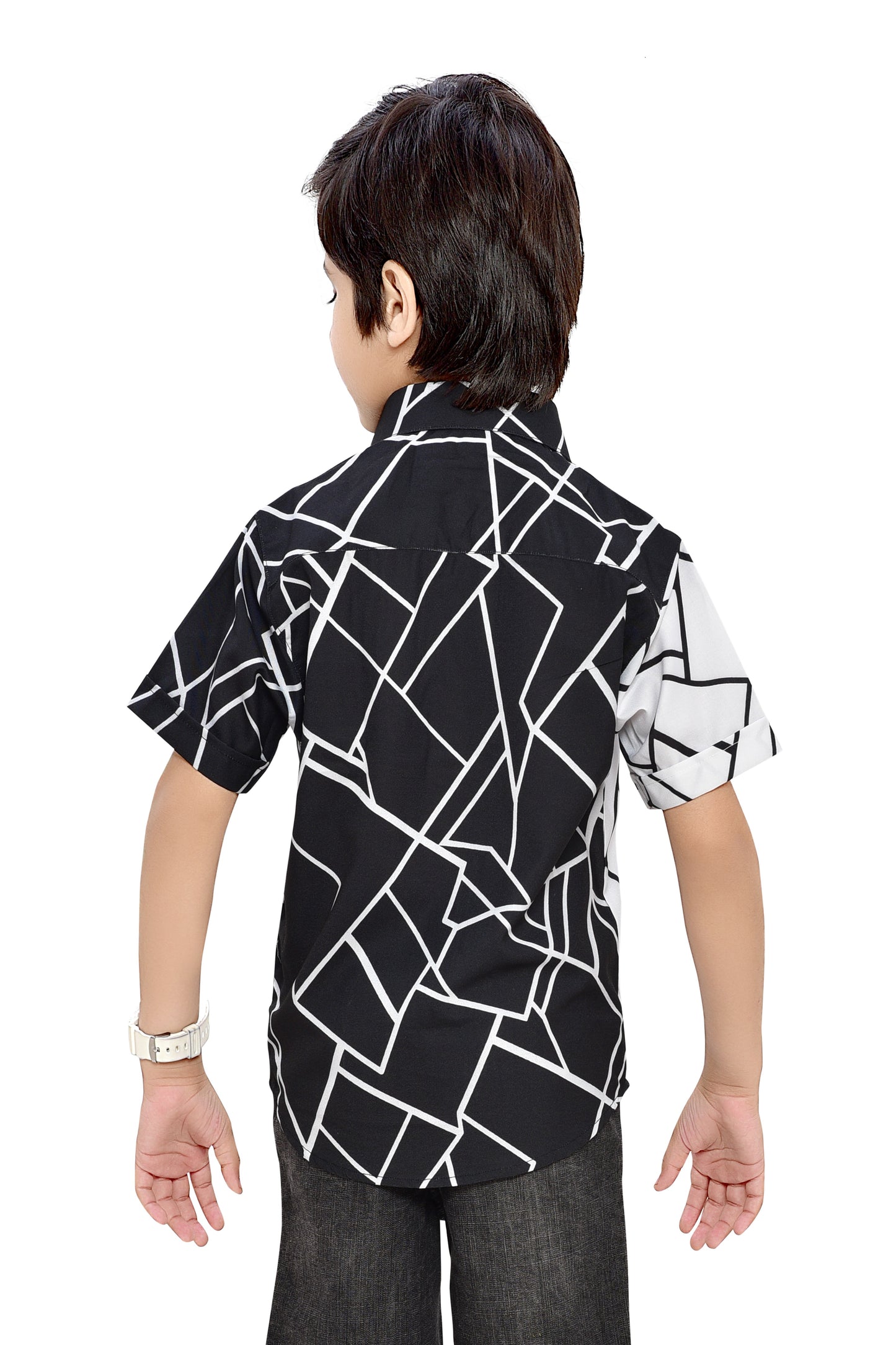 Half Black and Half White Abstract Printed Half Sleeve Shirt – Back