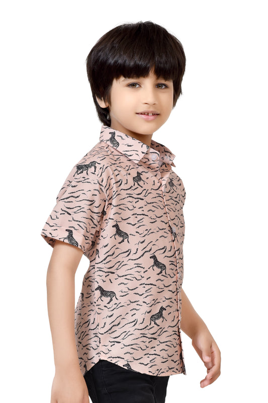 Horse Printed Pure Cotton Half Sleeve Shirt For Boys – Stylish