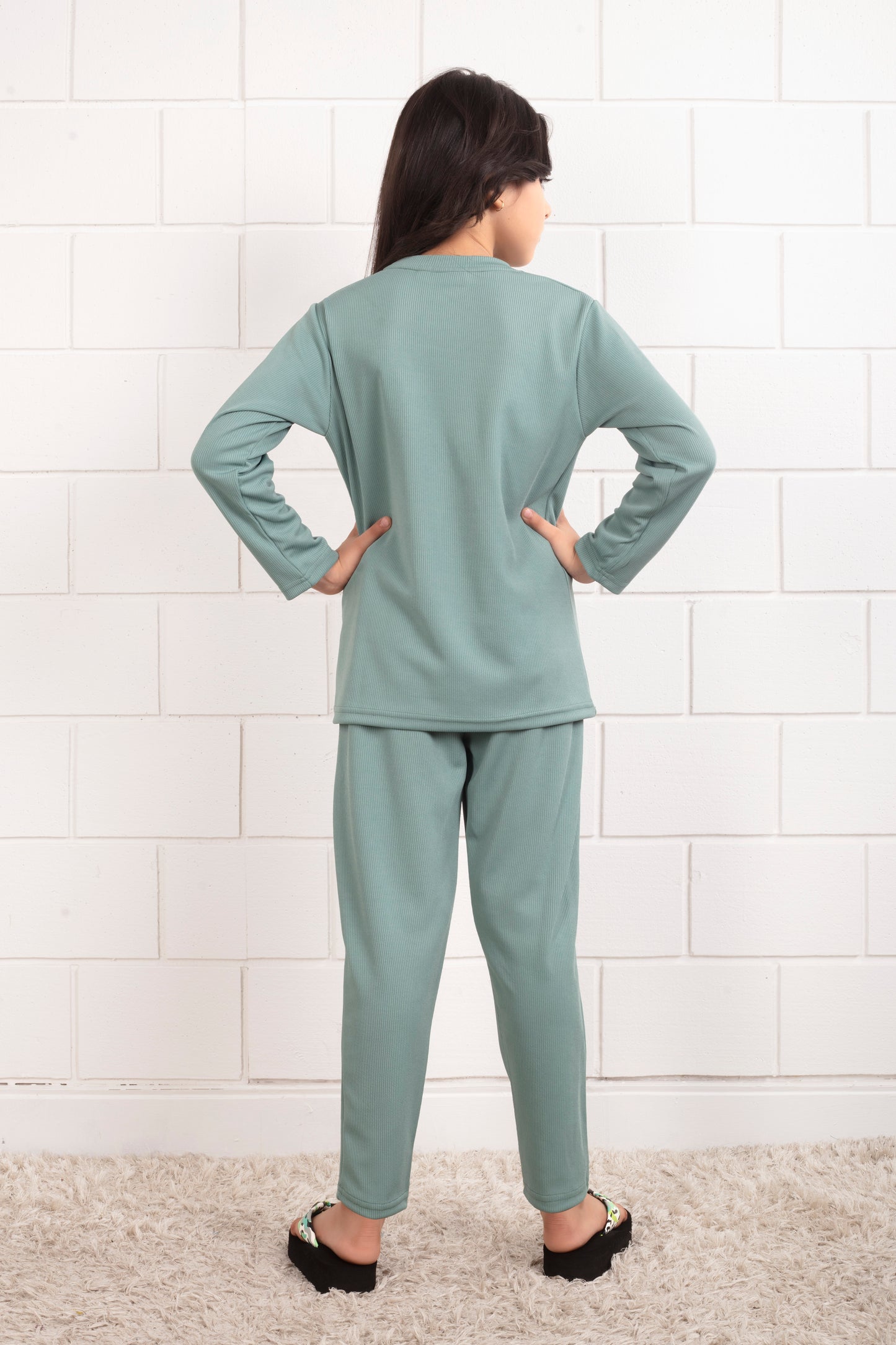Light Green Mario rib cotton cute Girl pajama sets