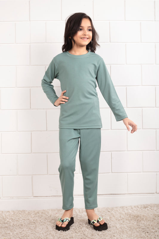 Light Green Mario rib cotton cute Girl pajama sets