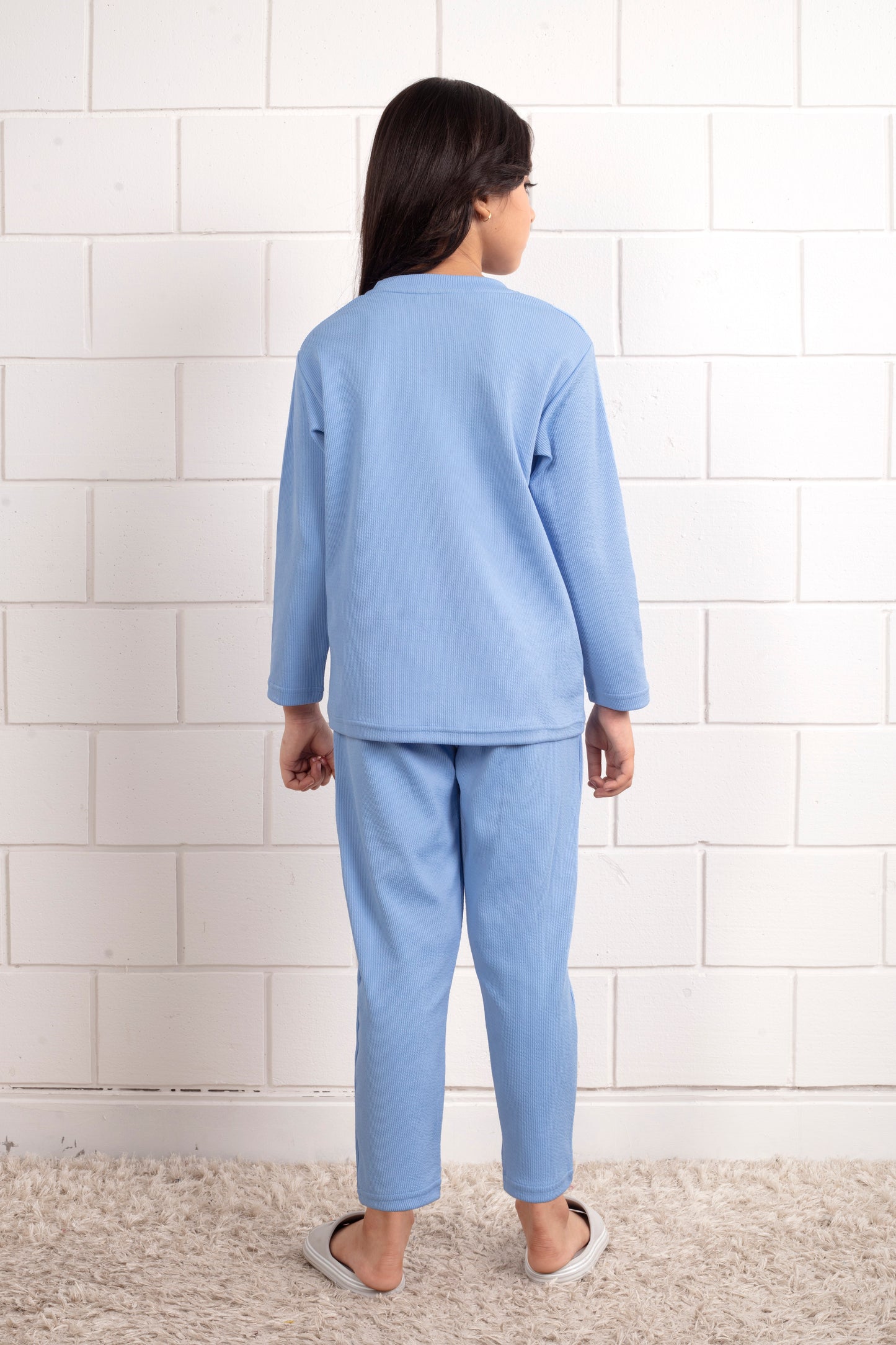 Mario rib cotton Sky Blue color Pajama set for Girl