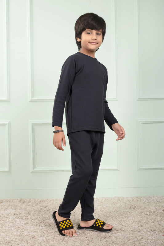 Grey color cotton waffle cute pajama sets