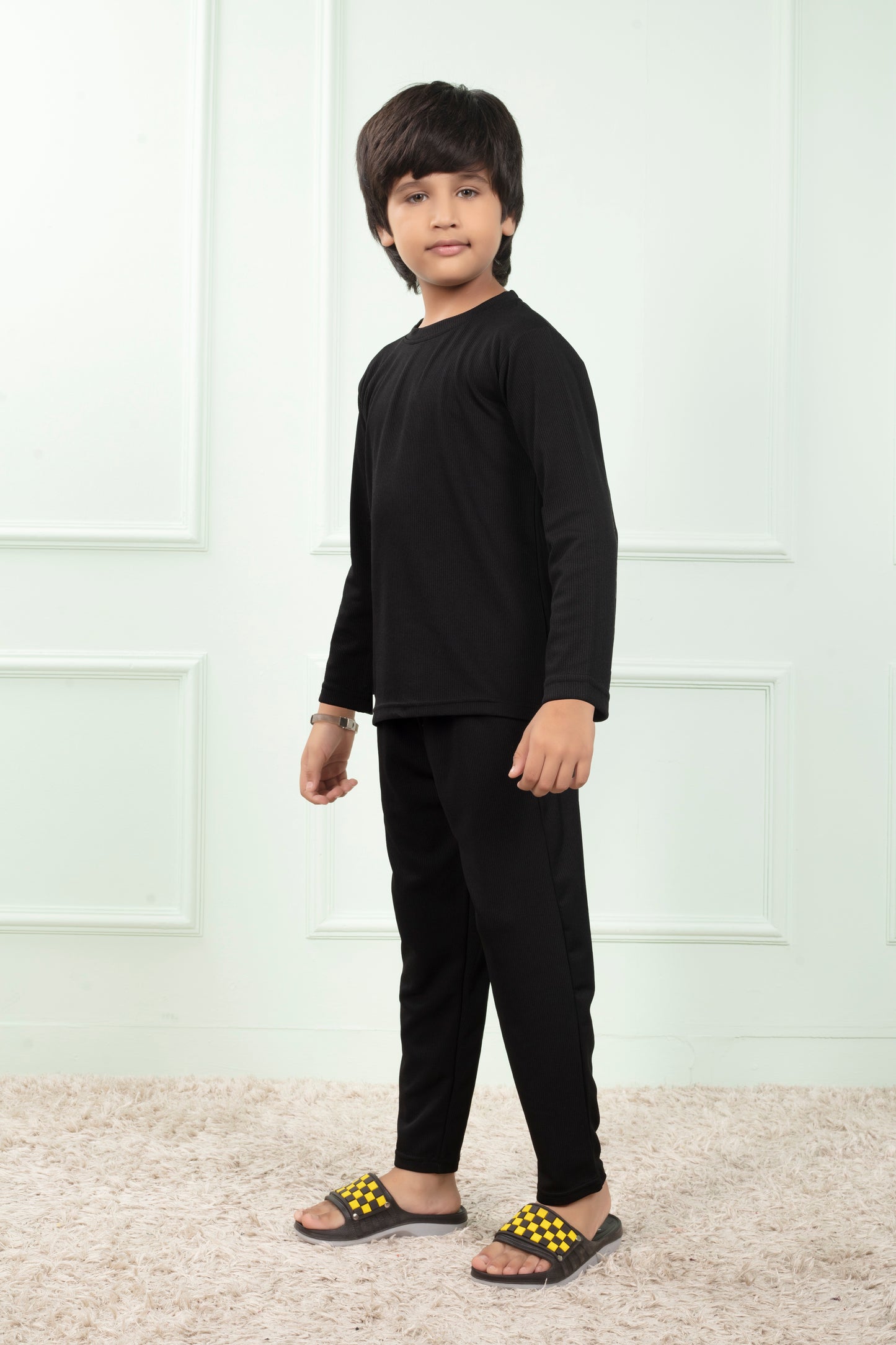 Black Pure Cotton Mario rib kids Pajama