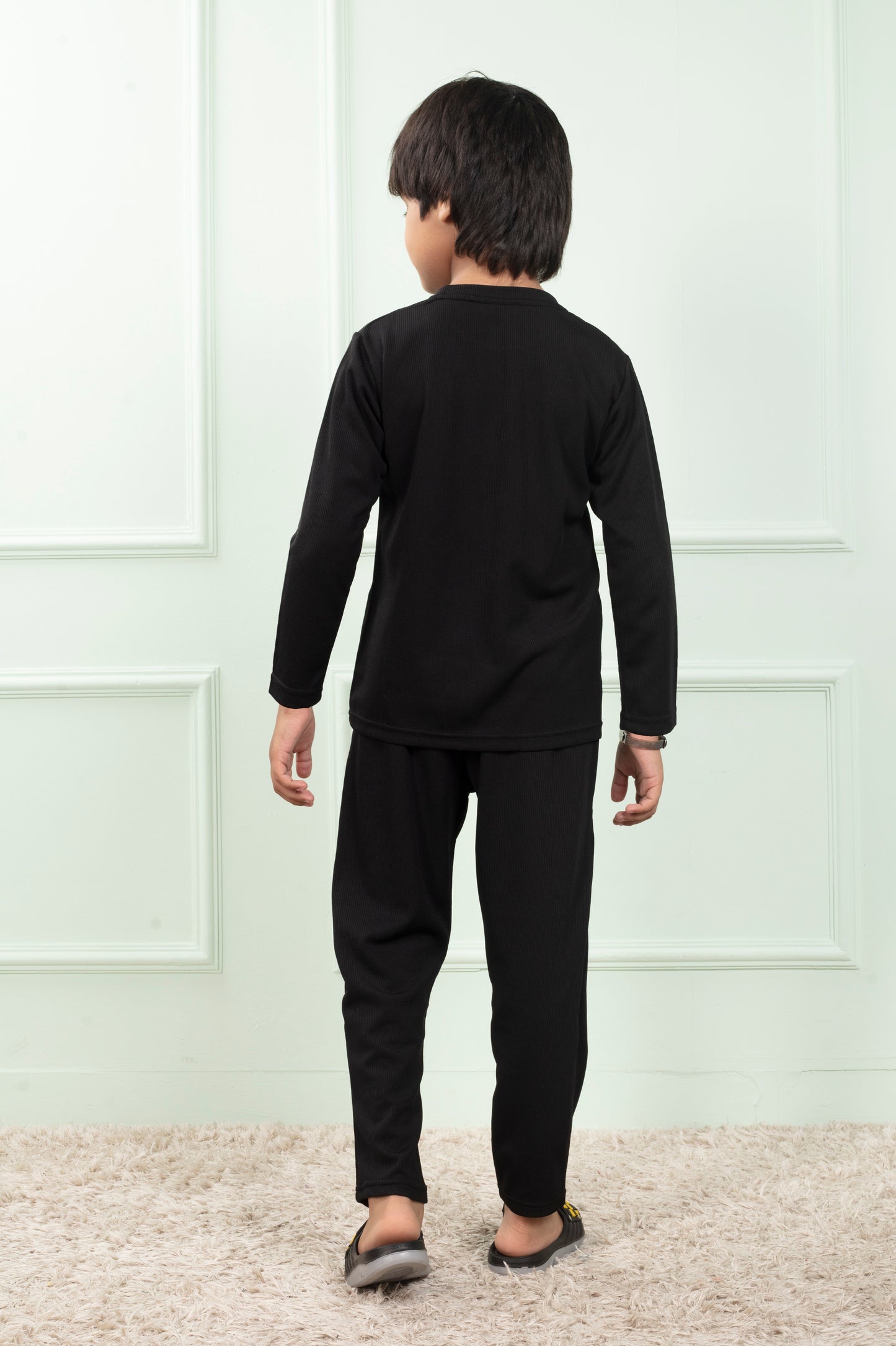 Black Pure Cotton Mario rib kids Pajama