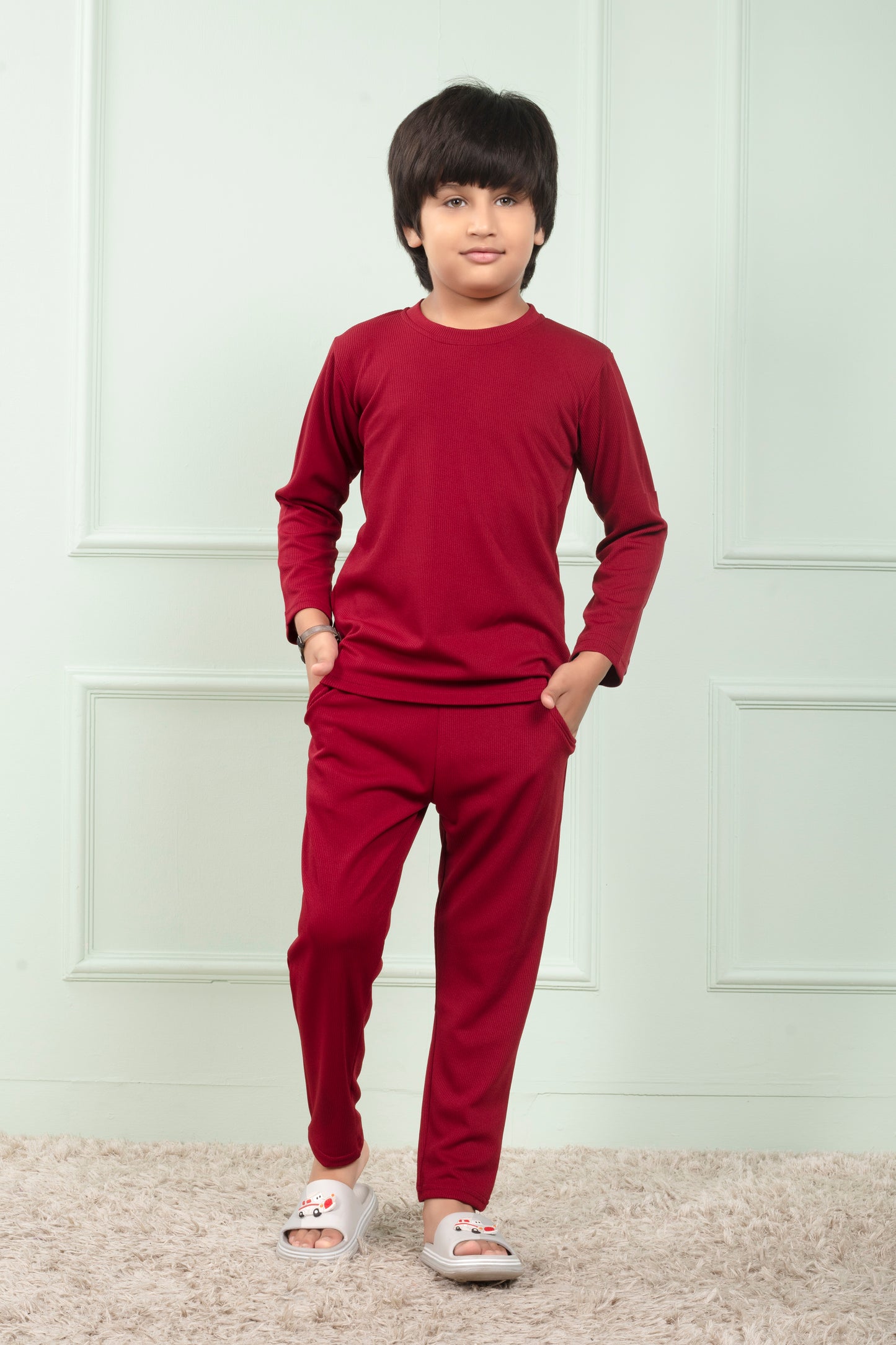 Boy Red Pure Cotton Mario rib Pajama set