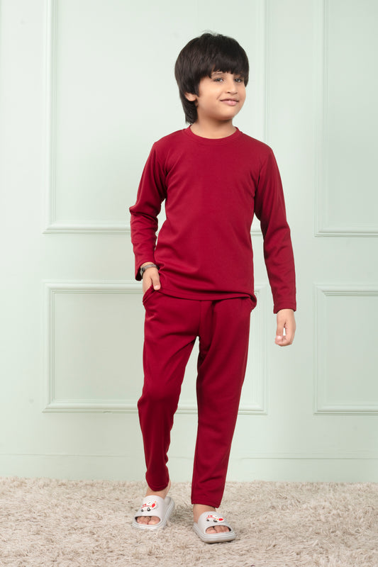 Boy Red Pure Cotton Mario rib Pajama set
