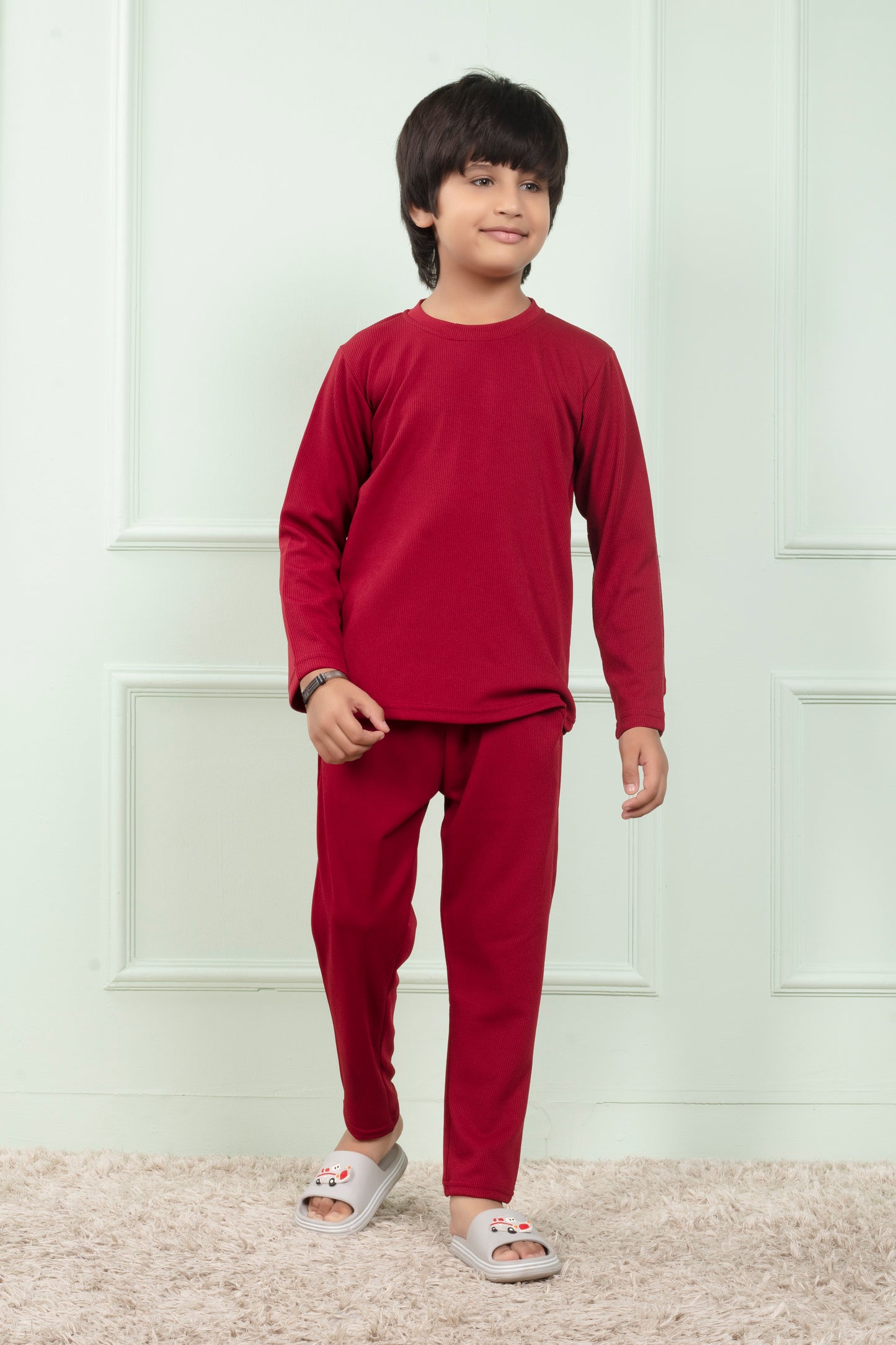 Boy Red Pure Cotton Mario rib Pajama set