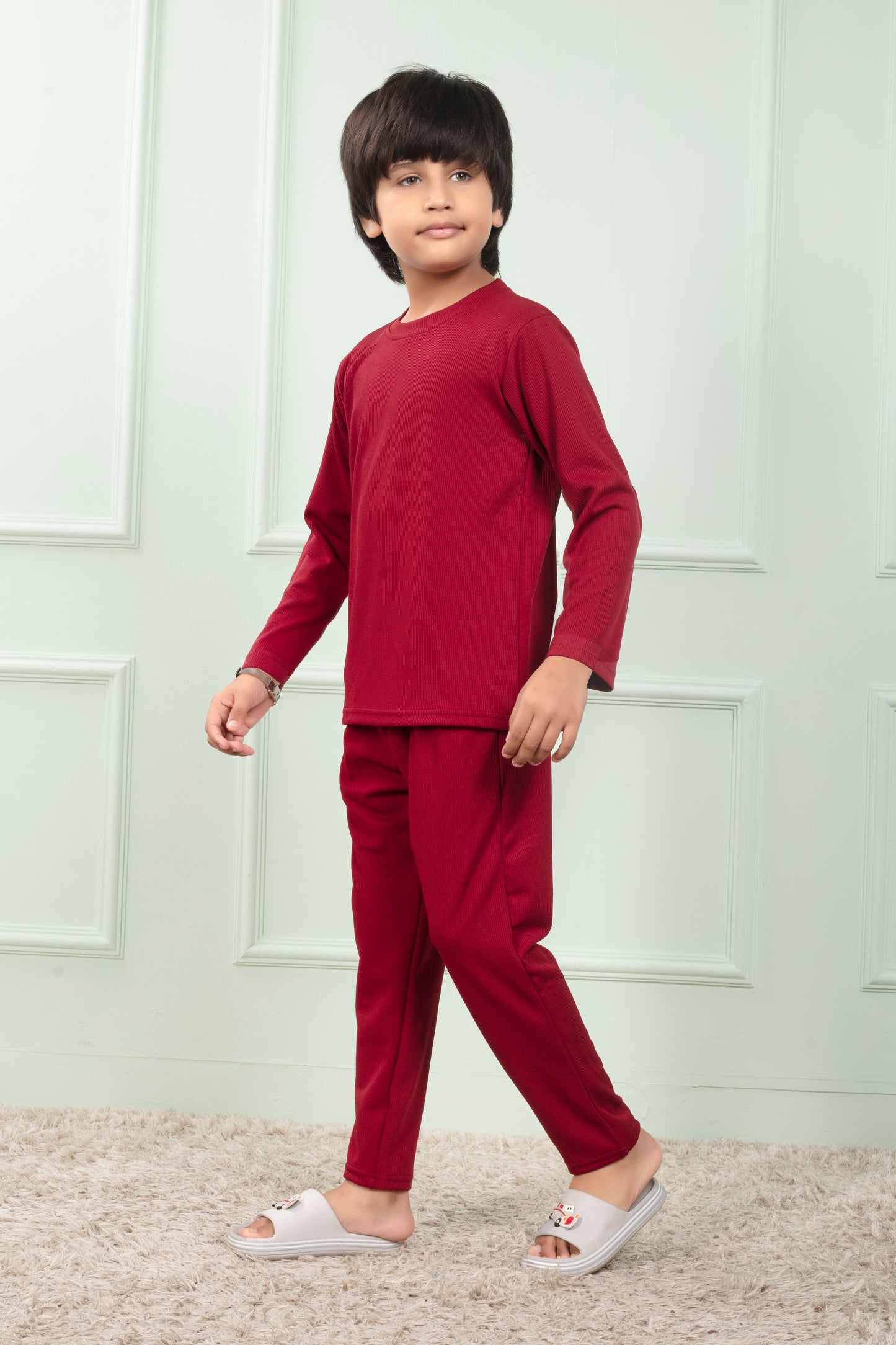 Boy Red Pure Cotton Mario rib Pajama set