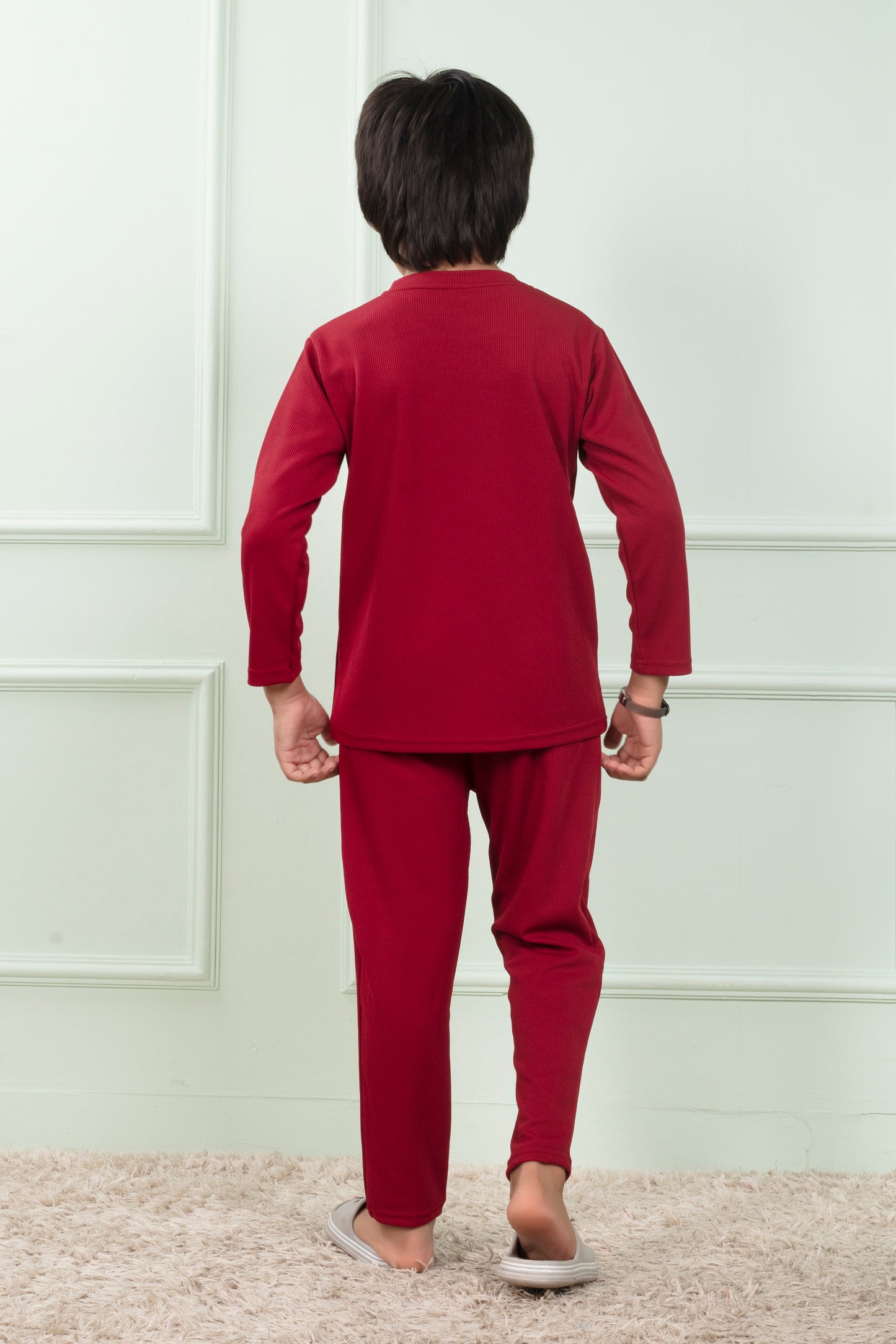 Boy Red Pure Cotton Mario rib Pajama set