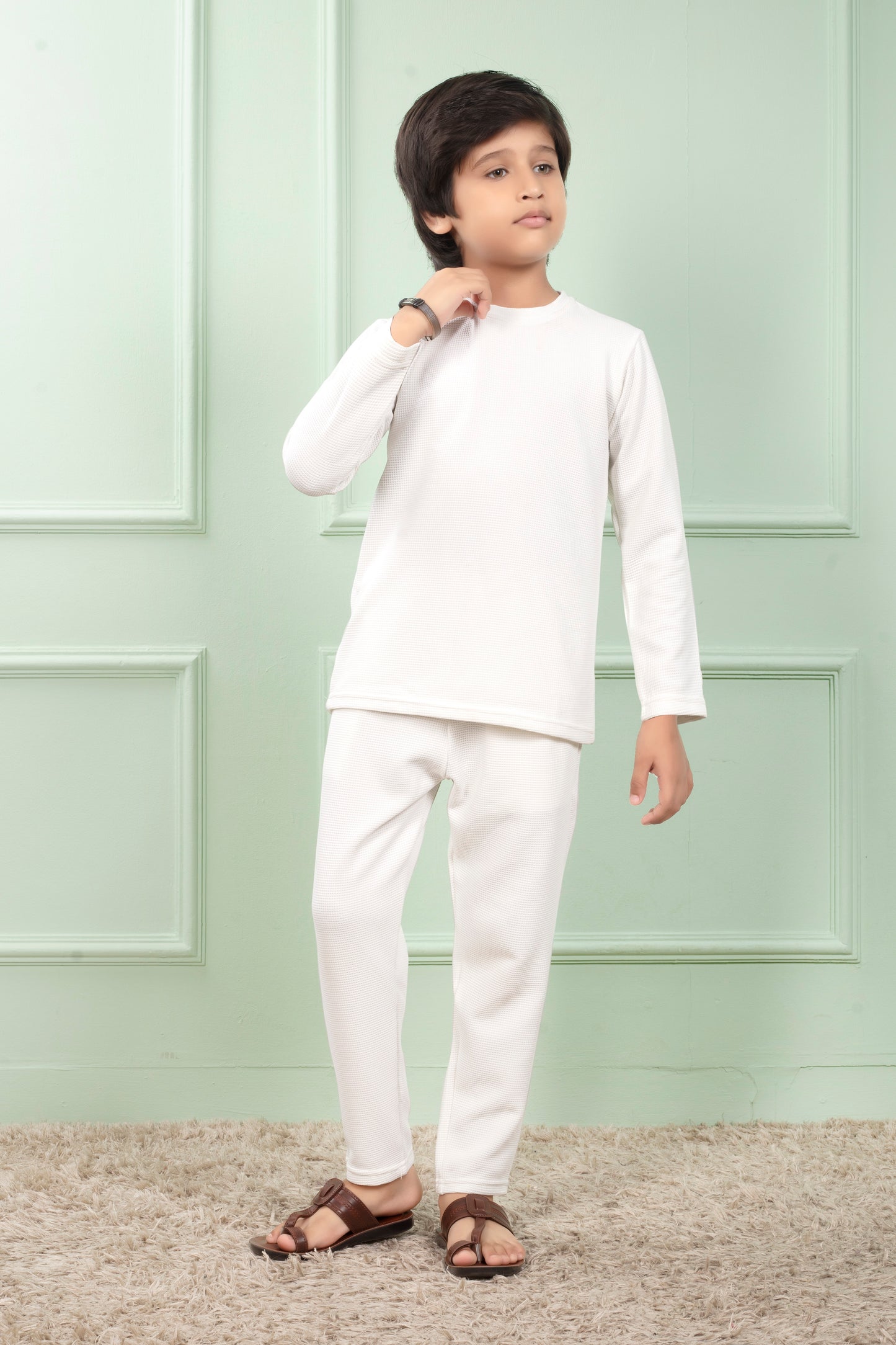 White color Pure cotton waffle cute pajama sets