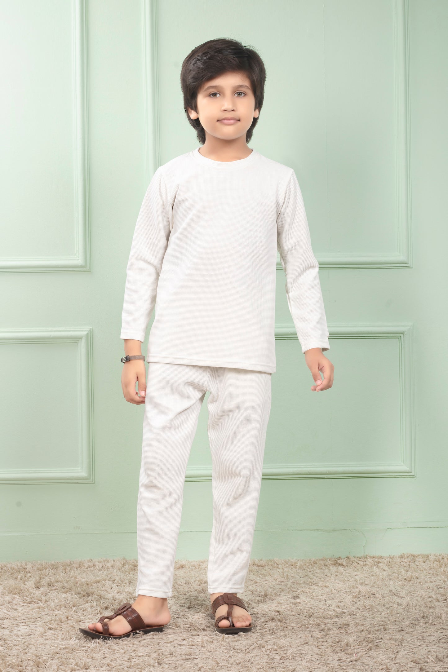 White color Pure cotton waffle cute pajama sets