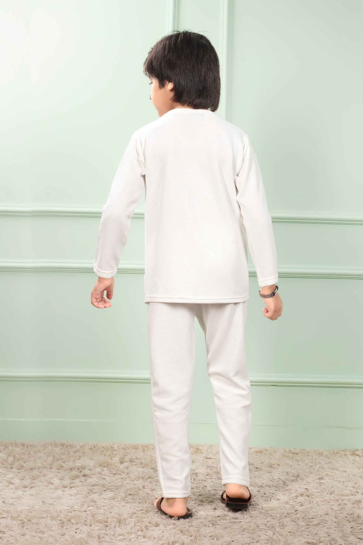 White color Pure cotton waffle cute pajama sets