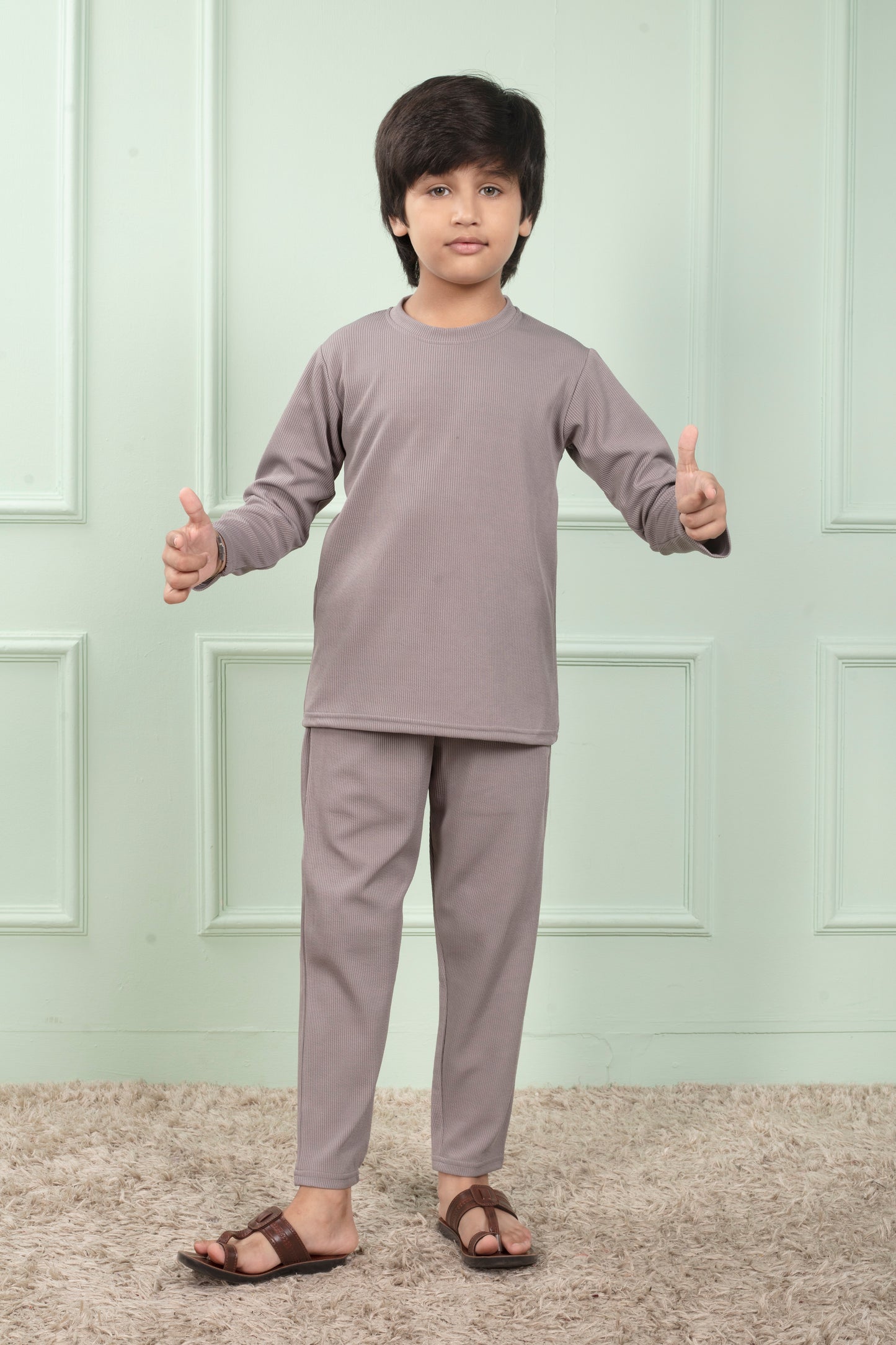 Grey color Mario rib cute pajama sets