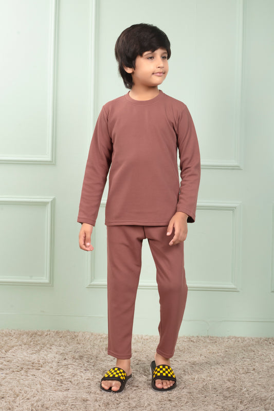 Cotton waffle Brown Pajama set for kids