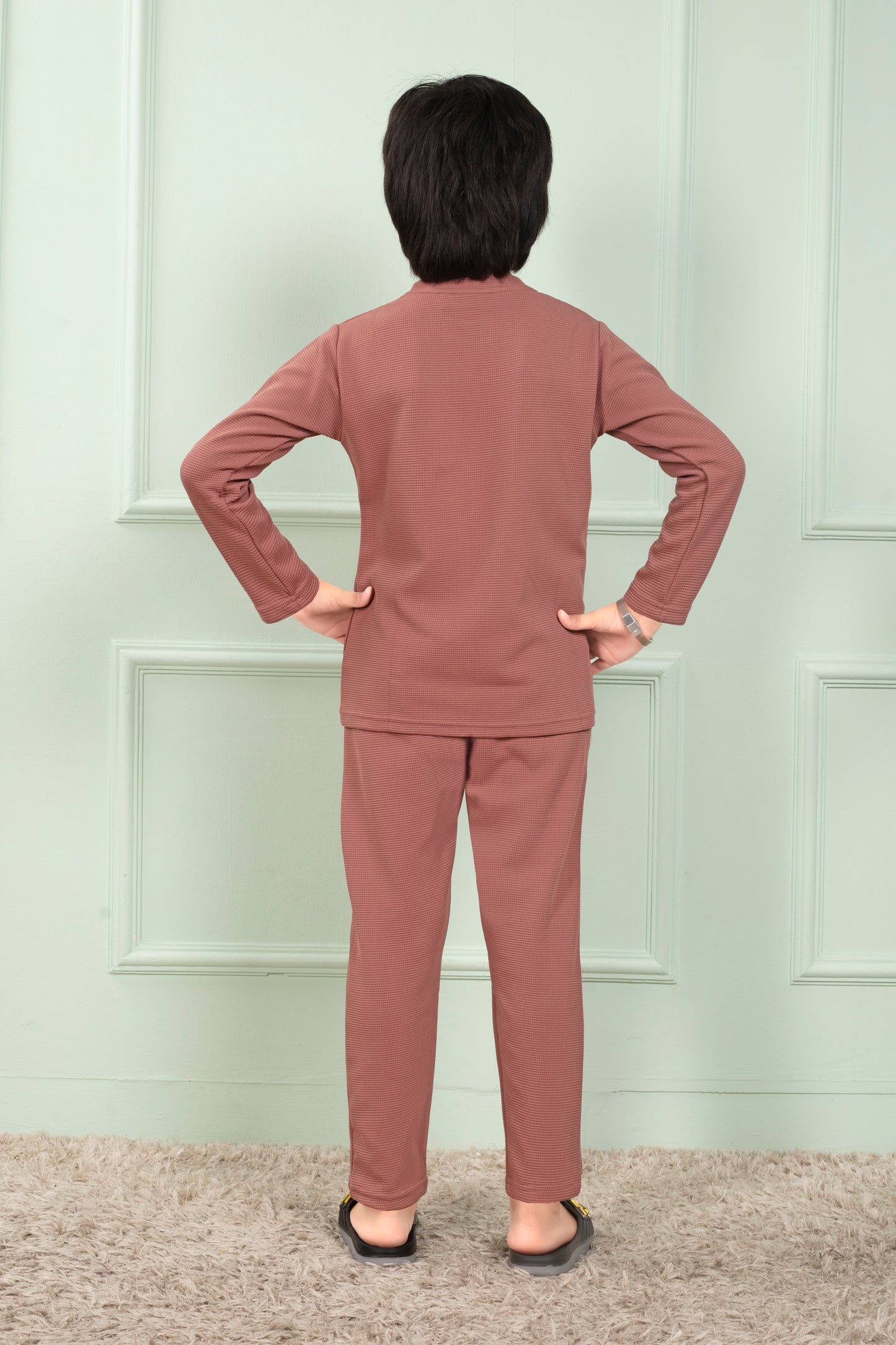 Cotton waffle Brown Pajama set for kids