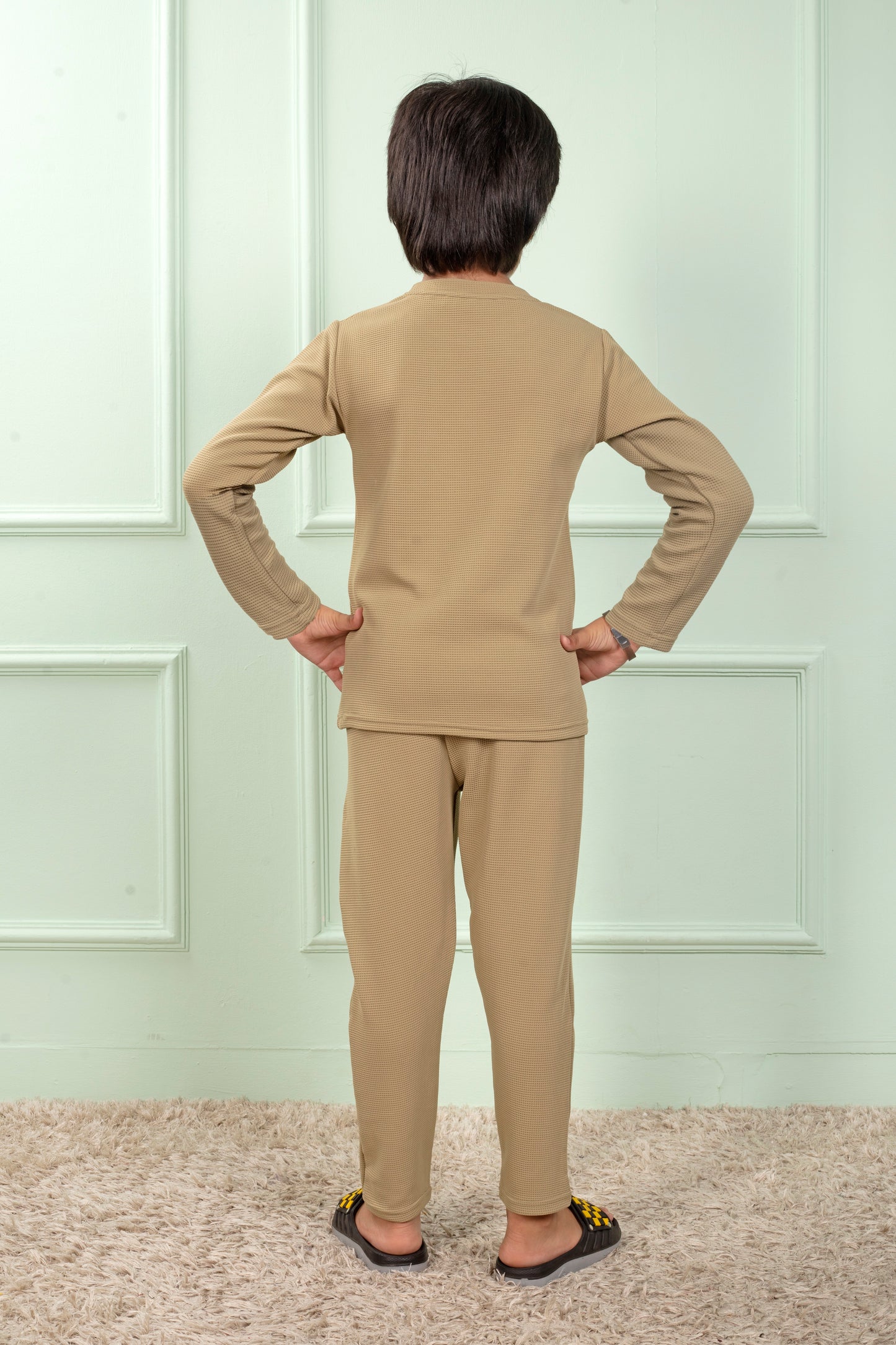Boy Beige Pure Waffle Cotton Pajama set