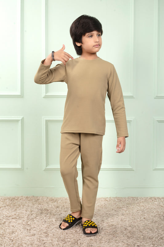 Boy Beige Pure Waffle Cotton Pajama set