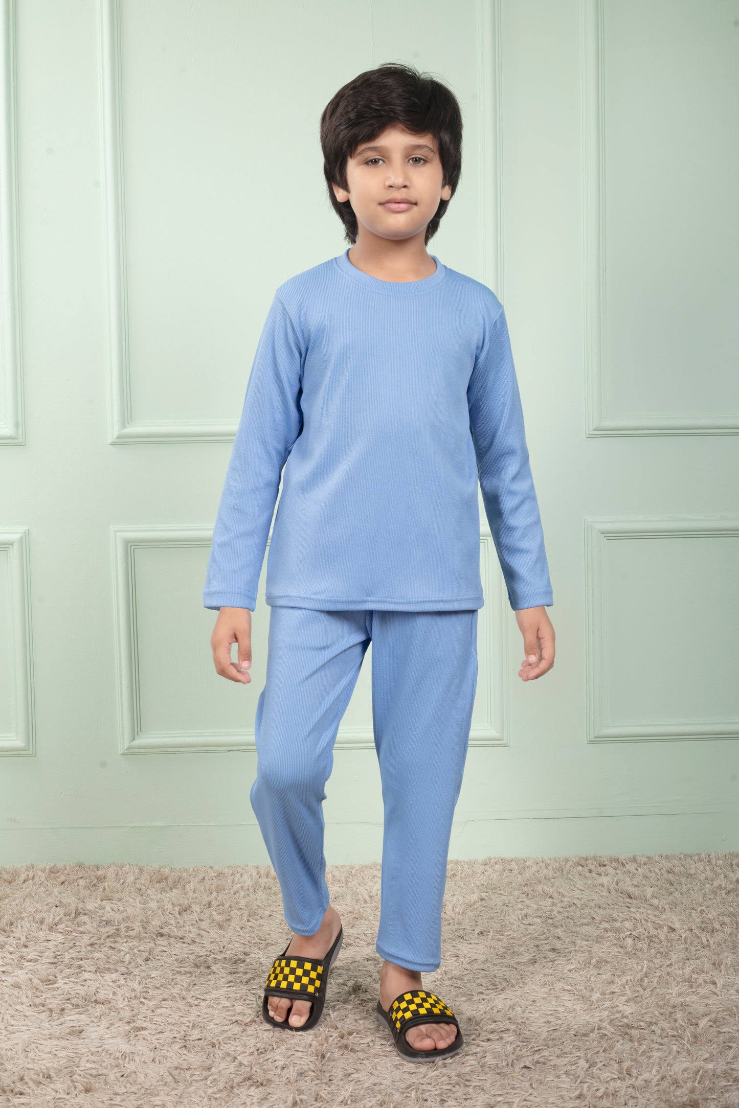 Mario rib cotton Sky Blue color Pajama set