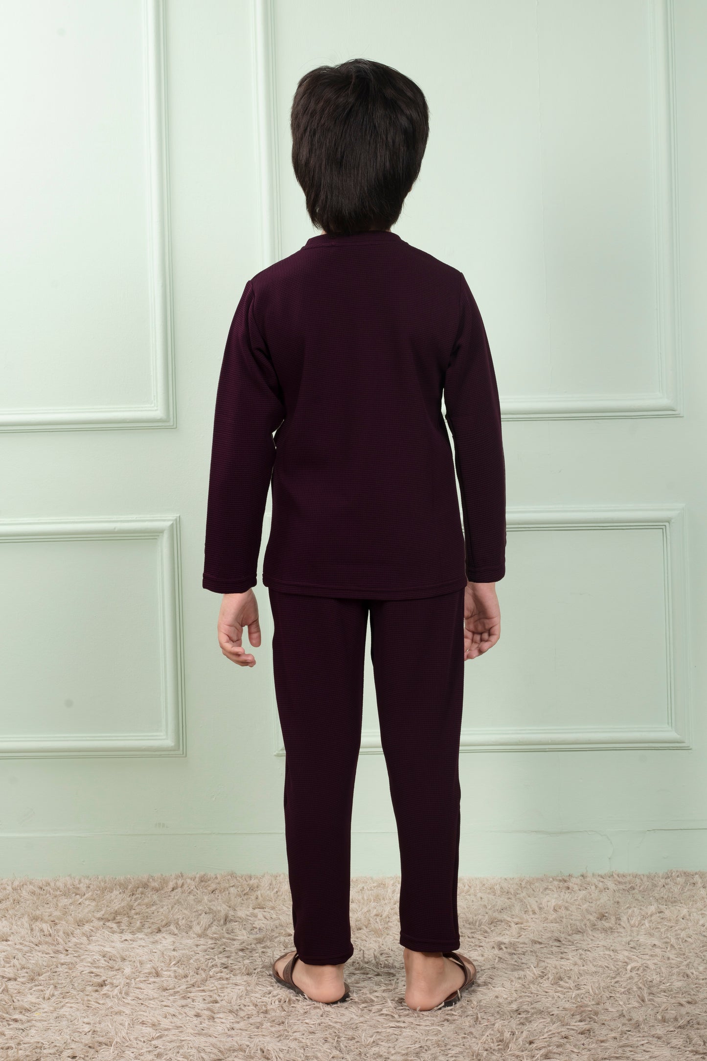 Maroon color cotton waffle cute pajama sets
