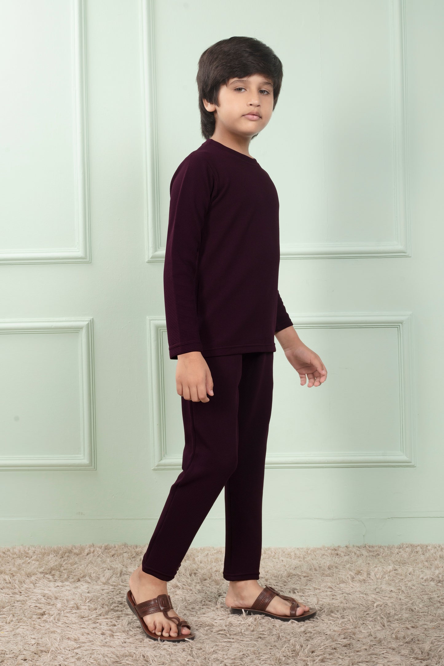 Maroon color cotton waffle cute pajama sets