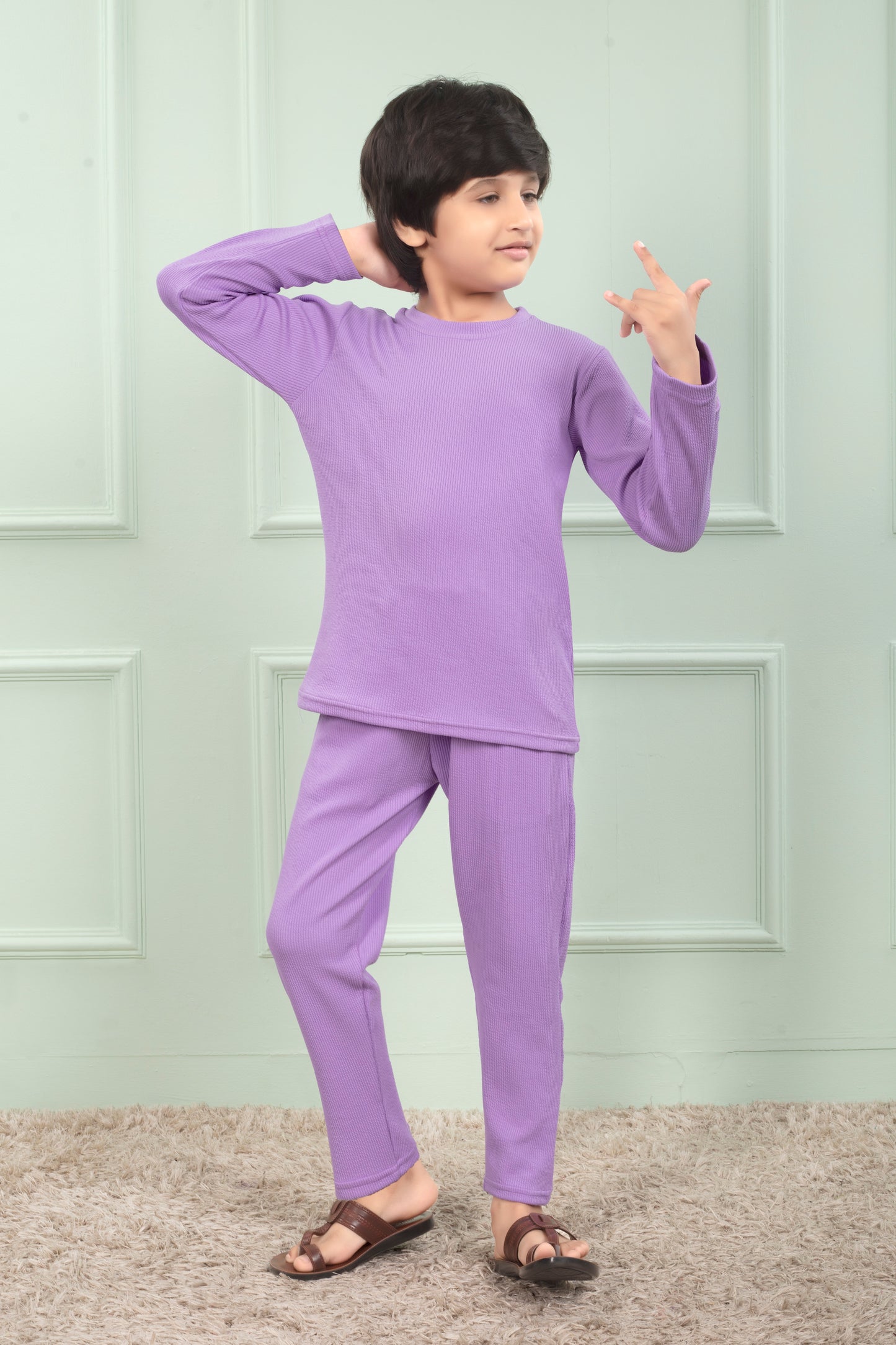 Purple color cotton Mario rib cute pajama sets
