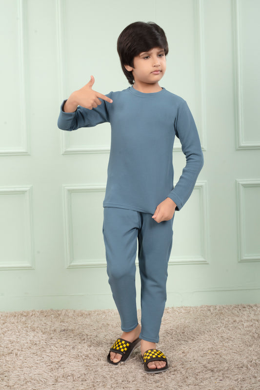 Sky Blue Pure Cotton waffle kids Pajama Set