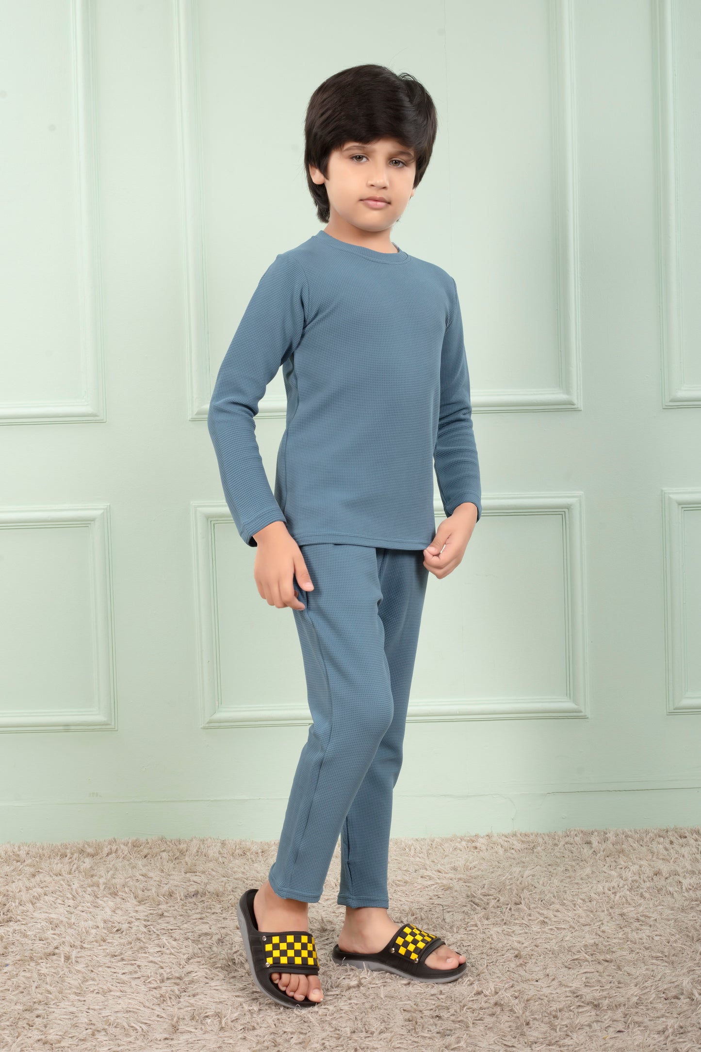 Sky Blue Pure Cotton waffle kids Pajama Set