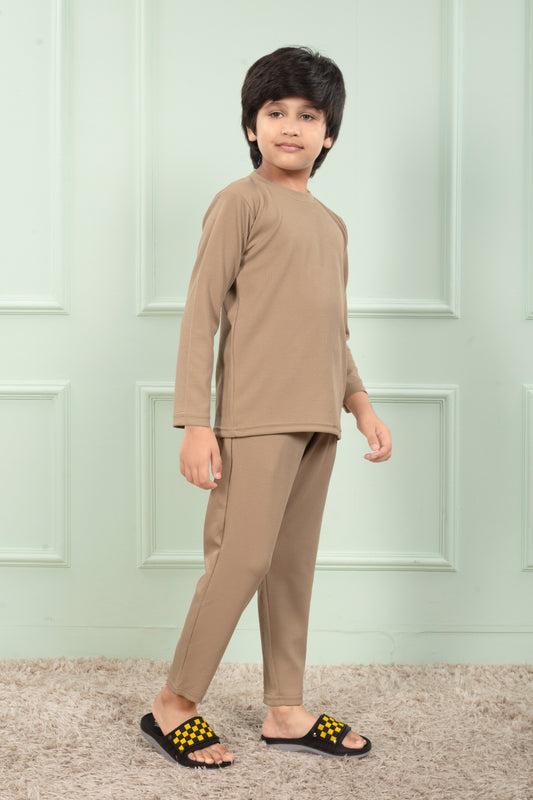 Cotton Mario rib Beige Pajama set