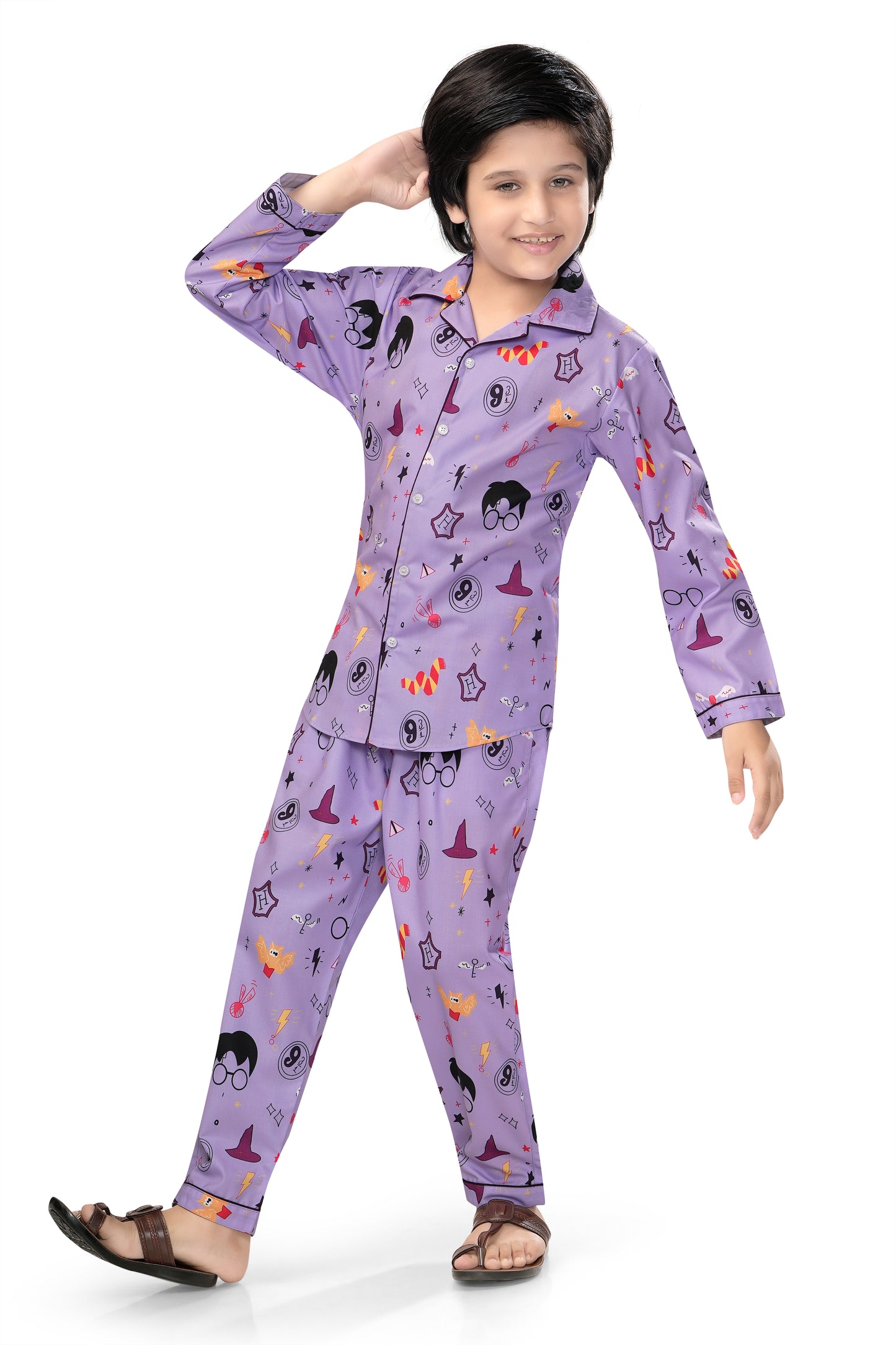 Lavender-Harry-Potter-Printed-Cotton-Night-Suit-Set-SideView