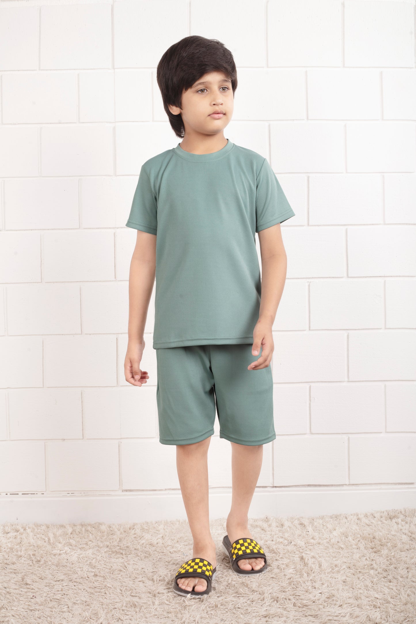 Light_Green_Mario_rib_cotton_shorts_and_top_set - FrontView